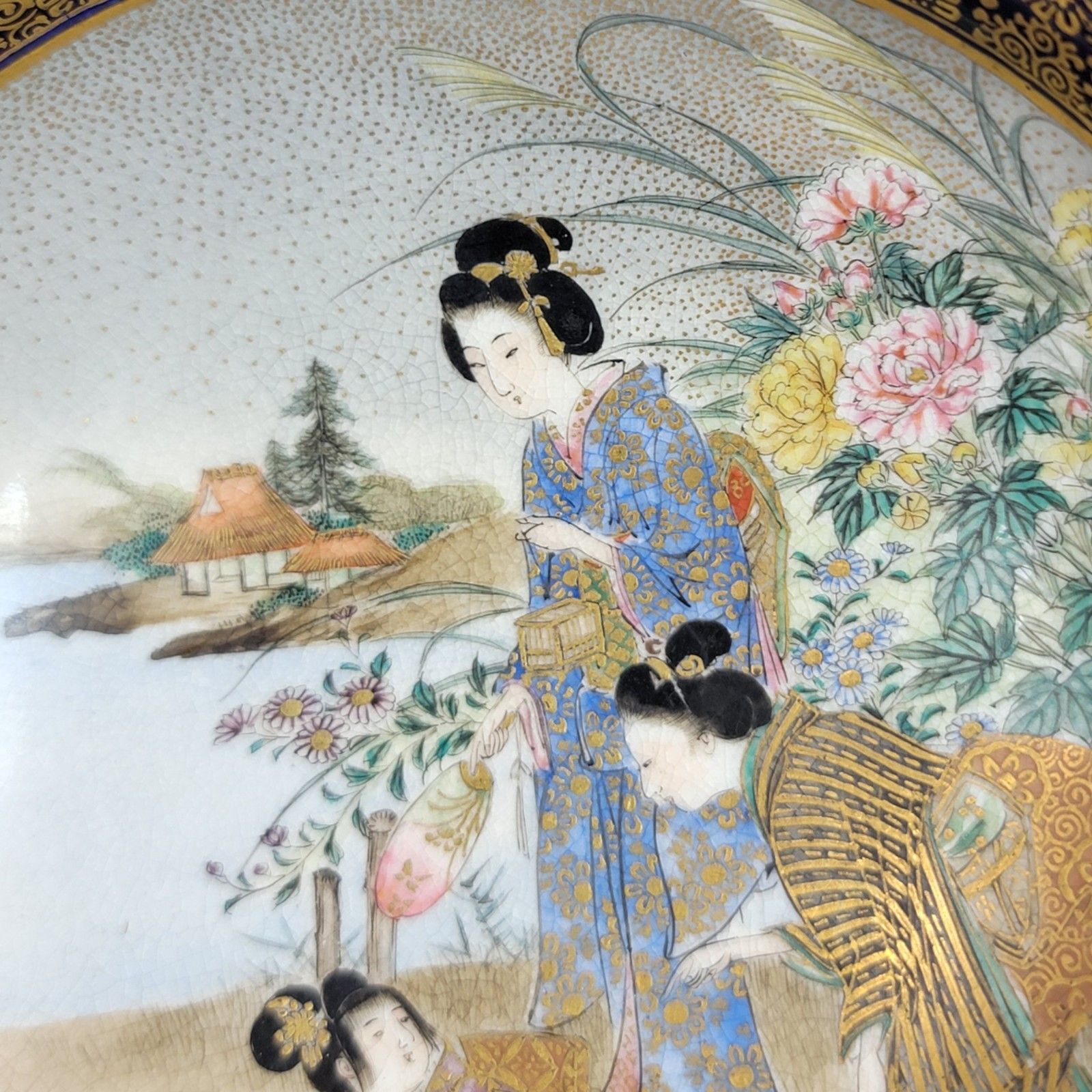 photo buy Antique Kinkozan Kyoto Satsuma Bowl C.1880, Cobalt Blue & Gold, Signed