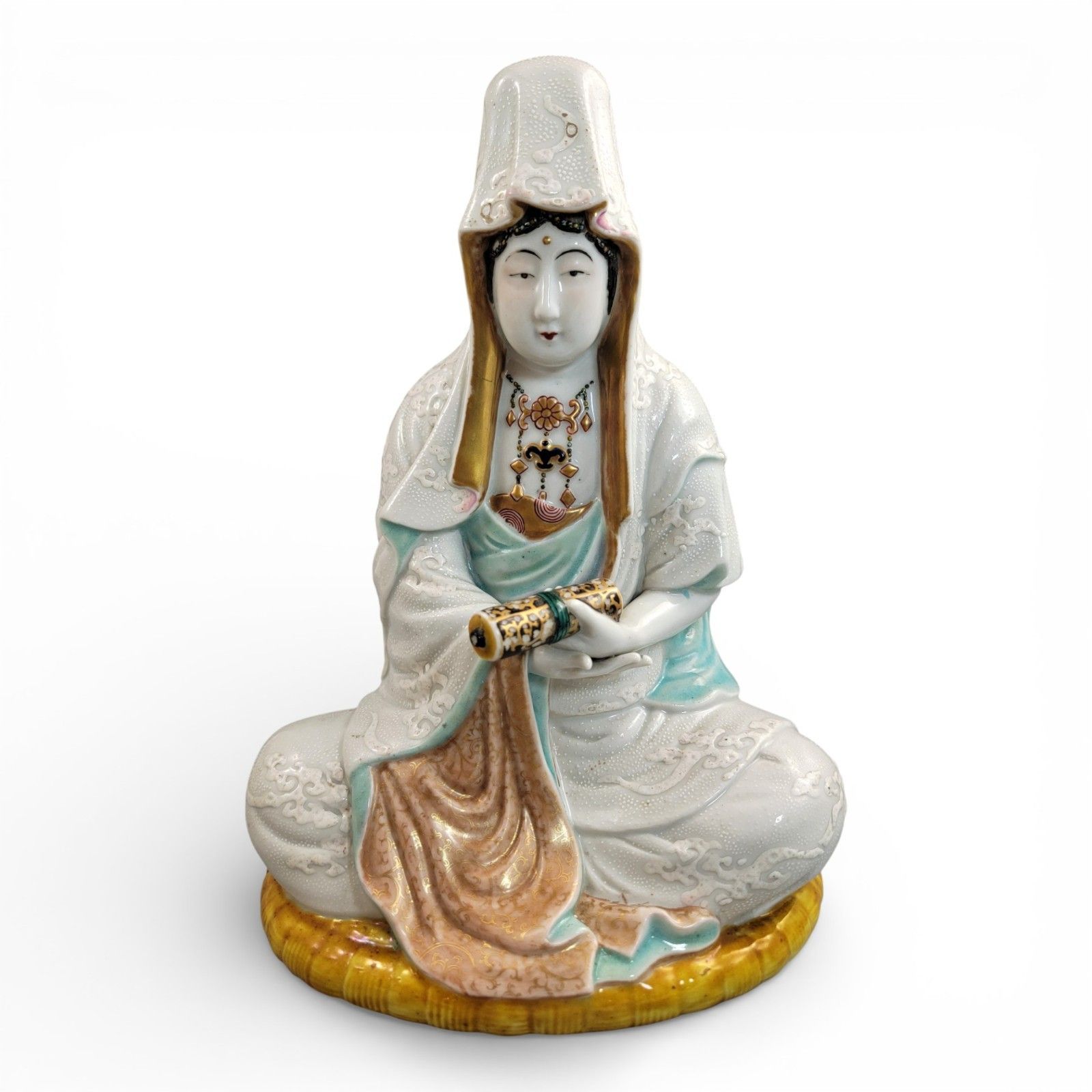 Antique Japanese Kutani Porcelain Kannon Buddhist Triad, Meiji Period C. 1880 photo vintage