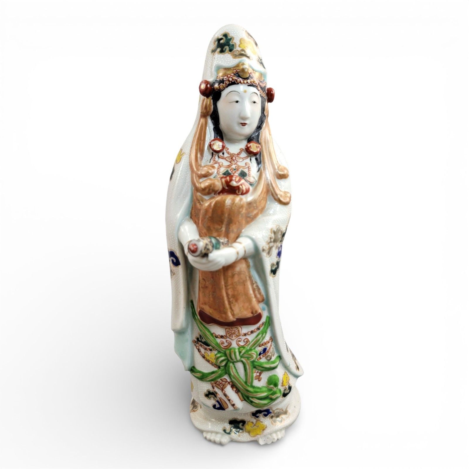 photo for sale Antique Japanese Kutani Porcelain Kannon Buddhist Triad, Meiji Period C. 1880