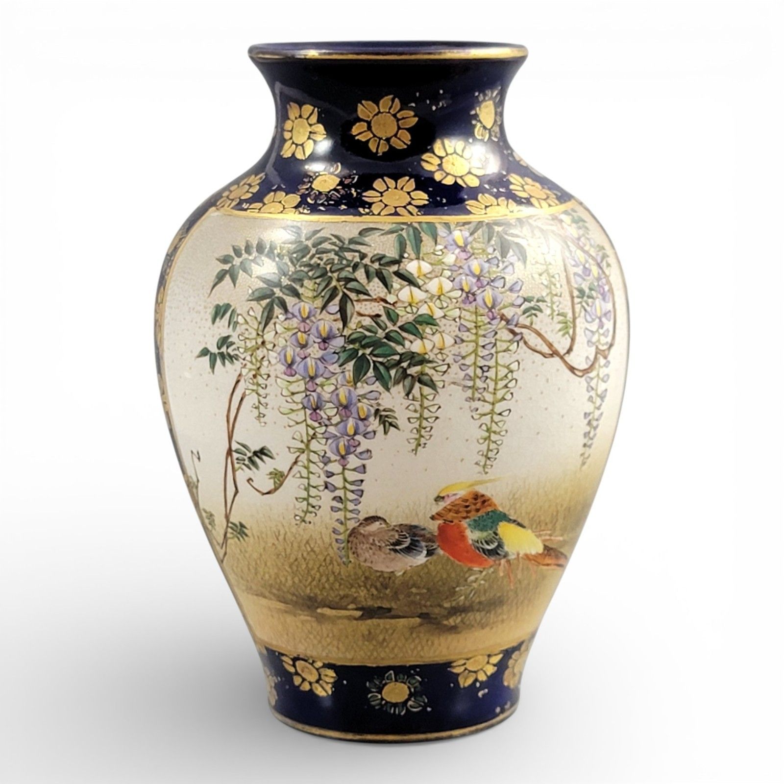 Kinkozan Kyoto Satsuma Vase C.1895 Cobalt Blue Gilt Birds Moriage