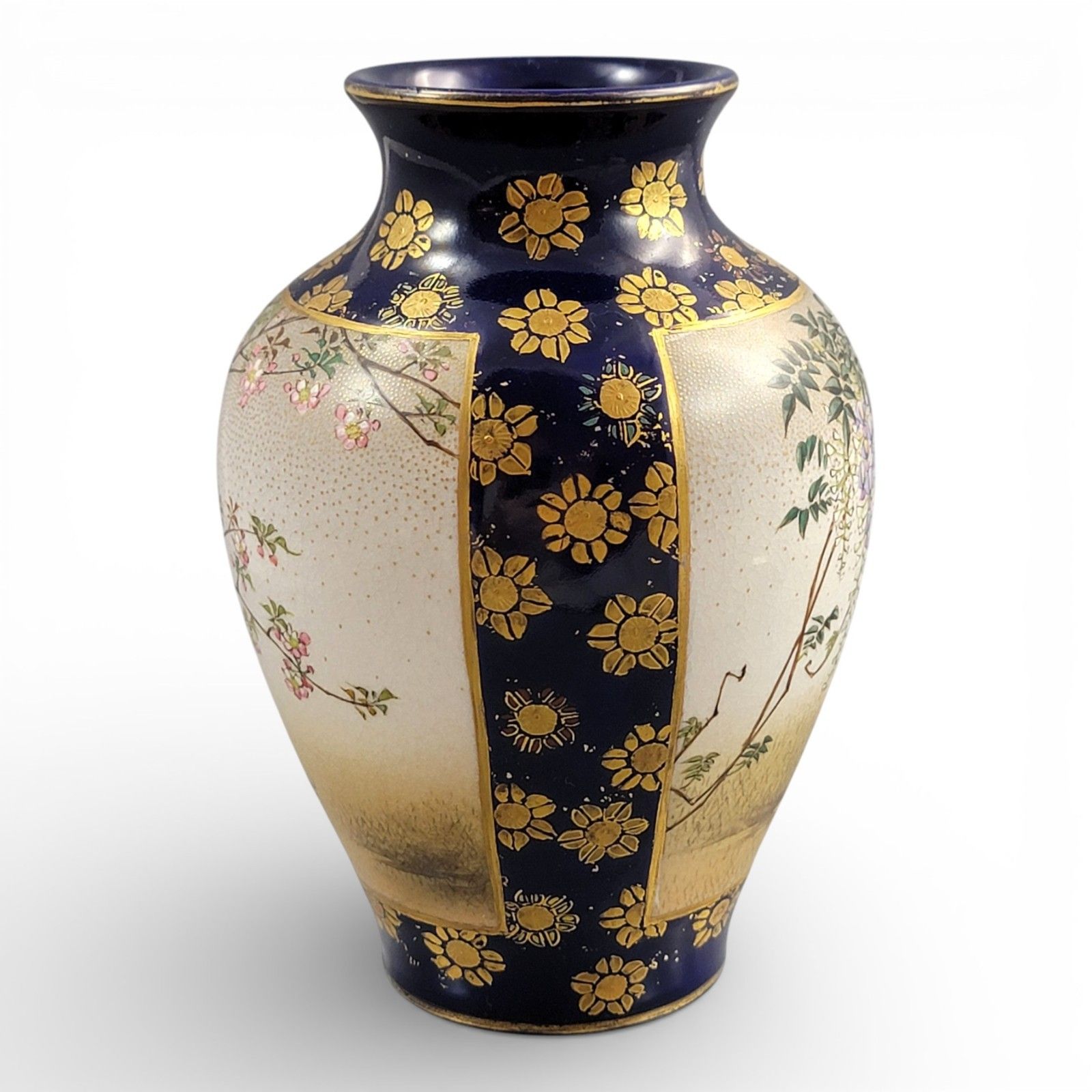Kinkozan Kyoto Satsuma Vase C.1895 Cobalt Blue Gilt Birds Moriage photo vinterior