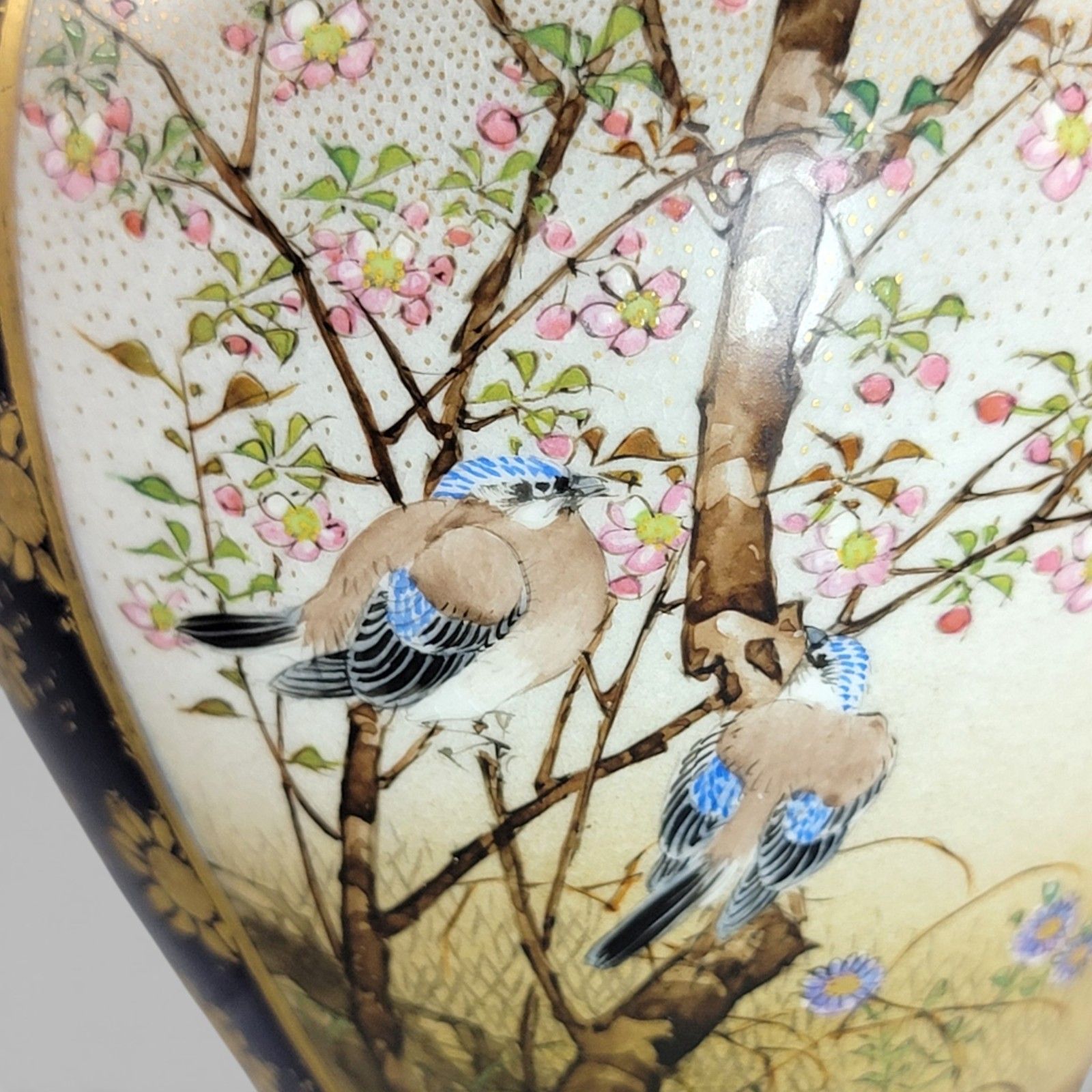 Home Decor Kinkozan Kyoto Satsuma Vase C.1895 Cobalt Blue Gilt Birds Moriage photo