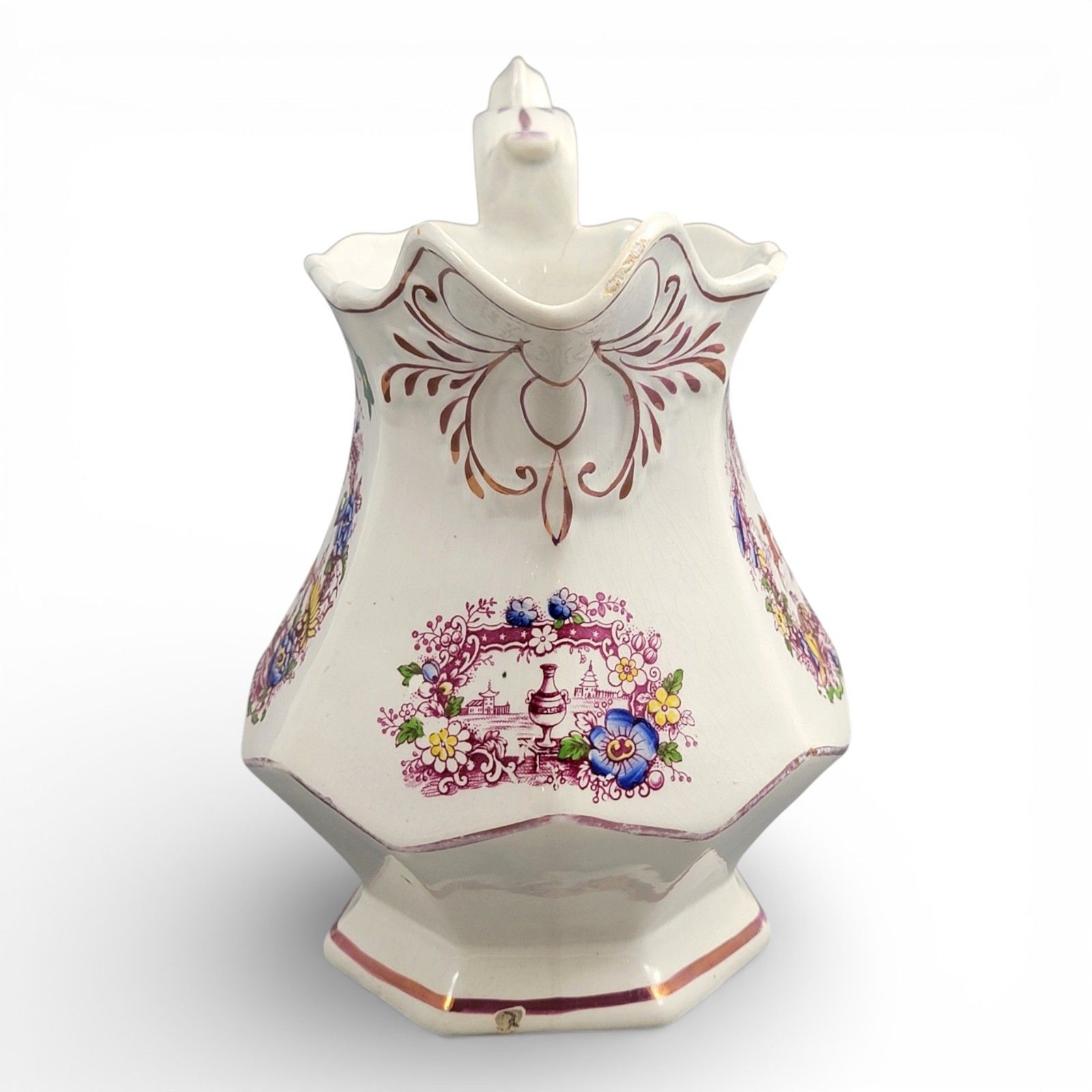 Staffordshire Jug, Oriental Scene With “Indische Blumen”, Late 18th Century photo vinterior