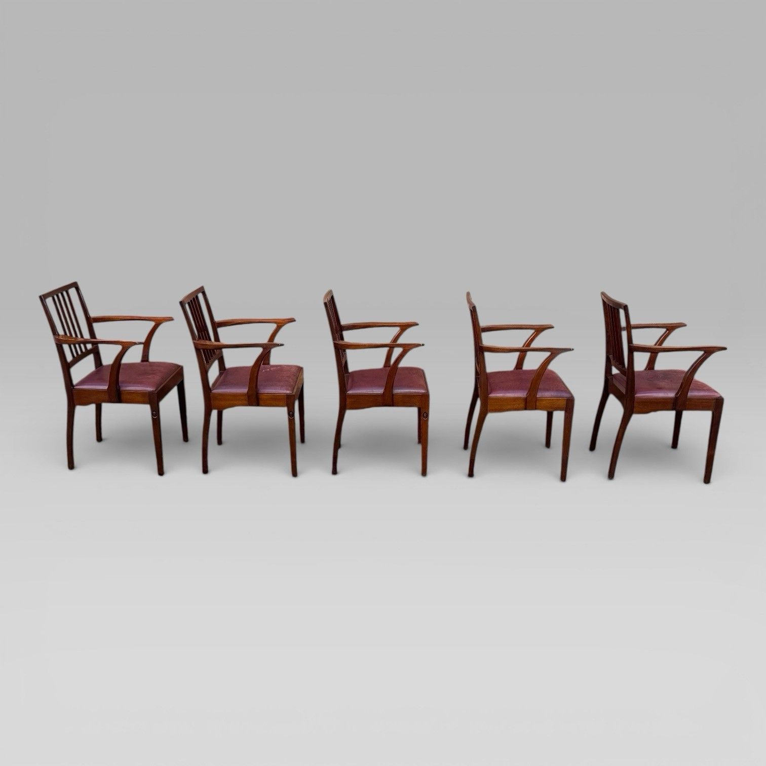 photo for sale Vintage Set Of 5 Mahogany Carver Dining Chairs Alan Grainger “Acornman” 1960s