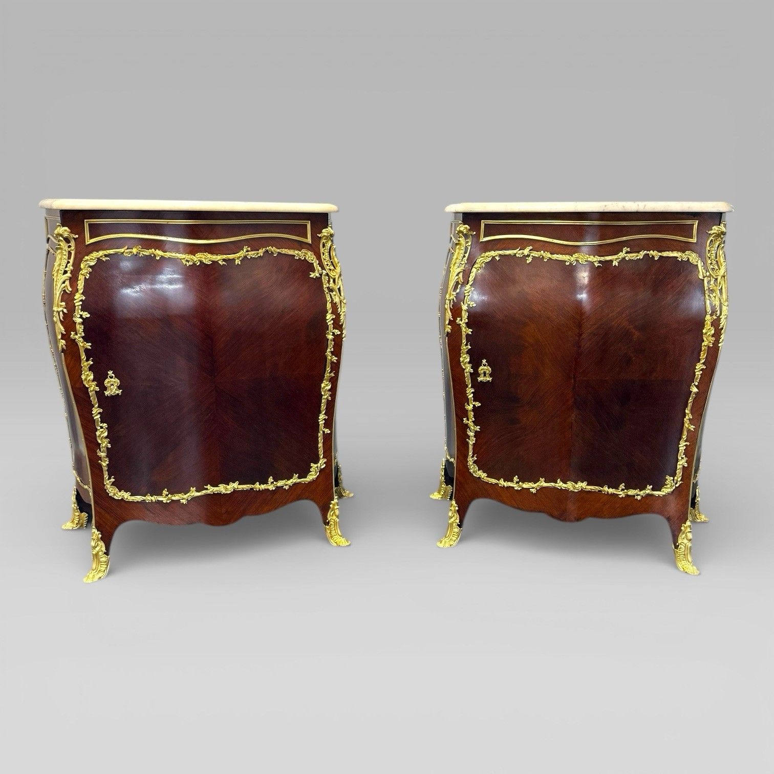 Antique Pair Of Late 19th Century French Kingwood Bombe Cabinets By E. Kahn photo 12500.0