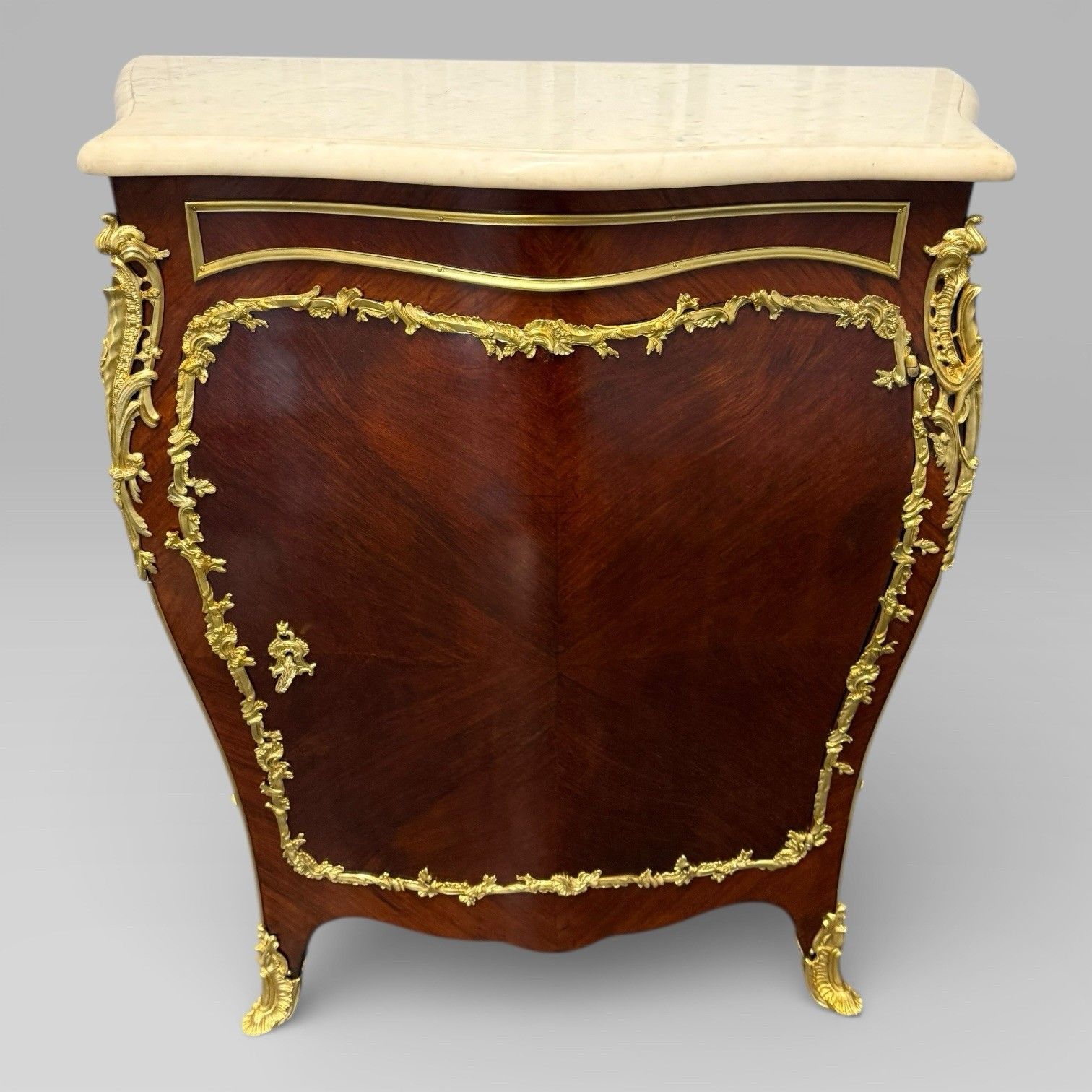 Furniture Antique Pair Of Late 19th Century French Kingwood Bombe Cabinets By E. Kahn photo
