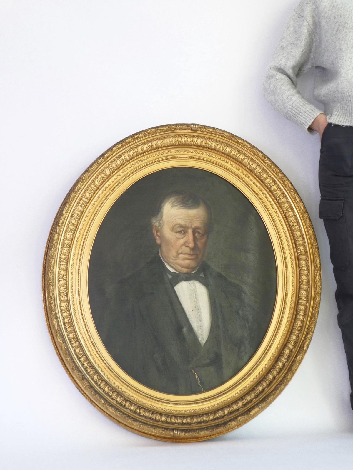 Art Large 19th Century Male Portrait Oil On Canvas, Elegant Painting With Golden Frame photo