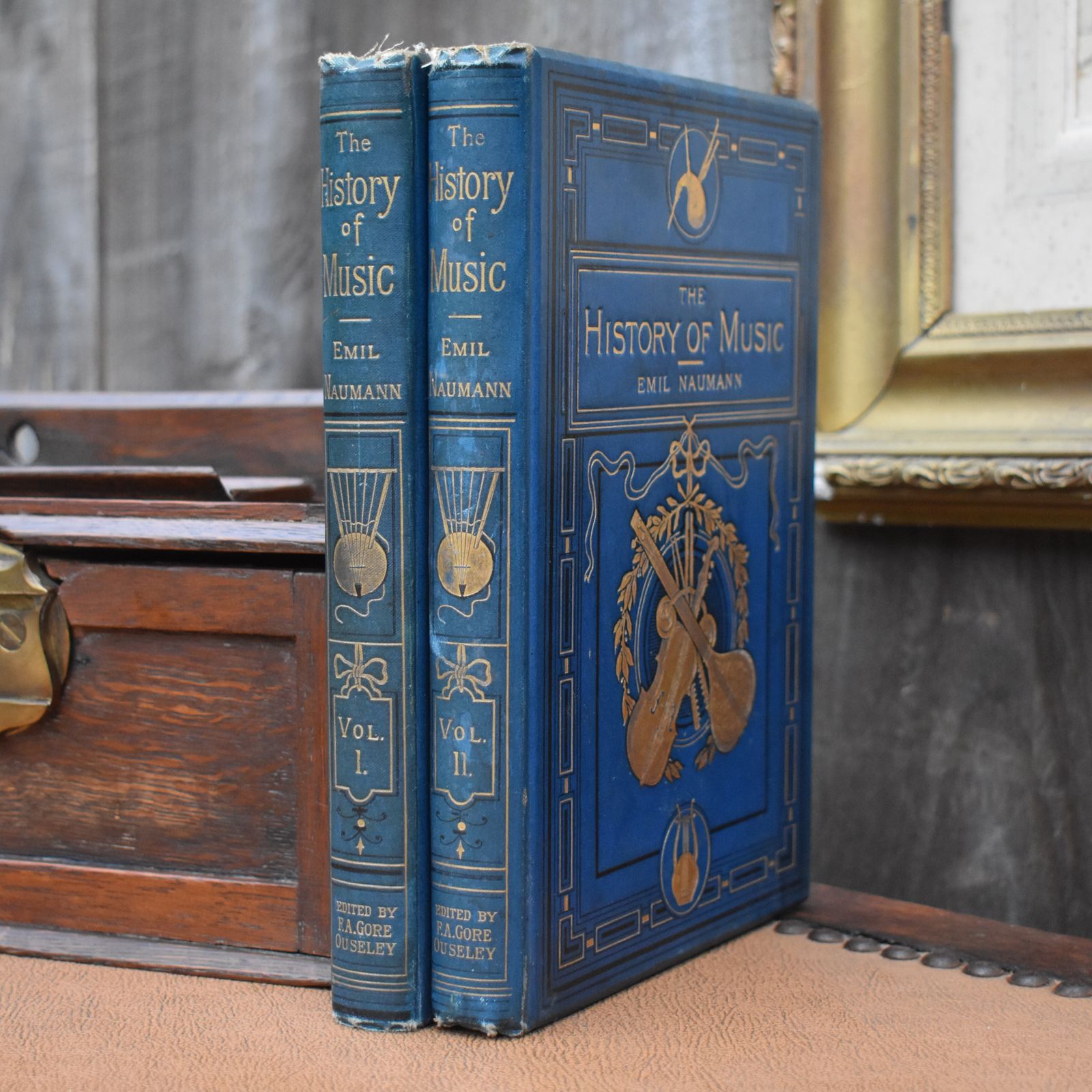 Antique History Of Music Emil Naumann Gilt Embossed Special Edition Book Pair photo vintage
