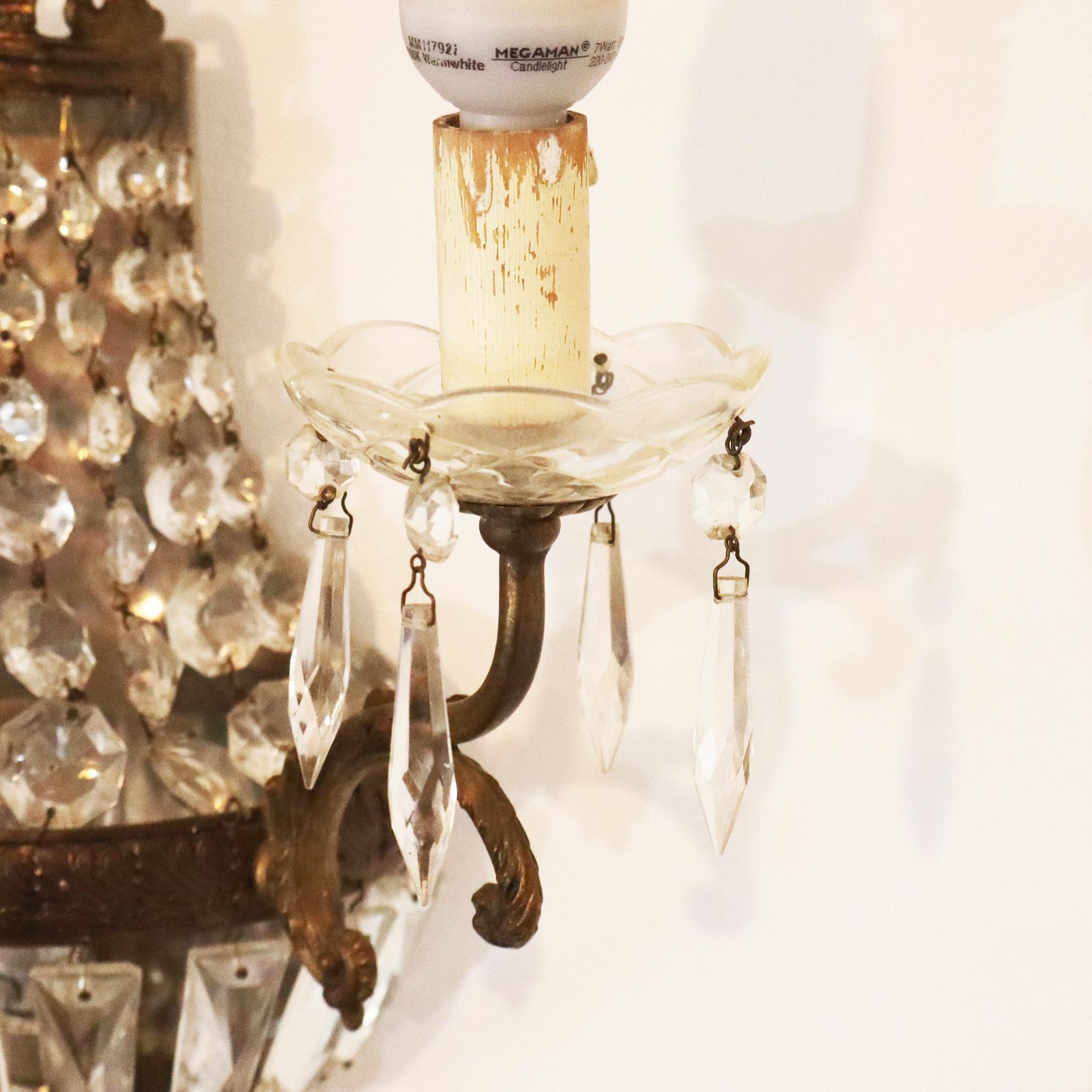 photo furniture French Empire Style Wall Sconce With Crystal Pendants, Antique Twin Arm Girandoles