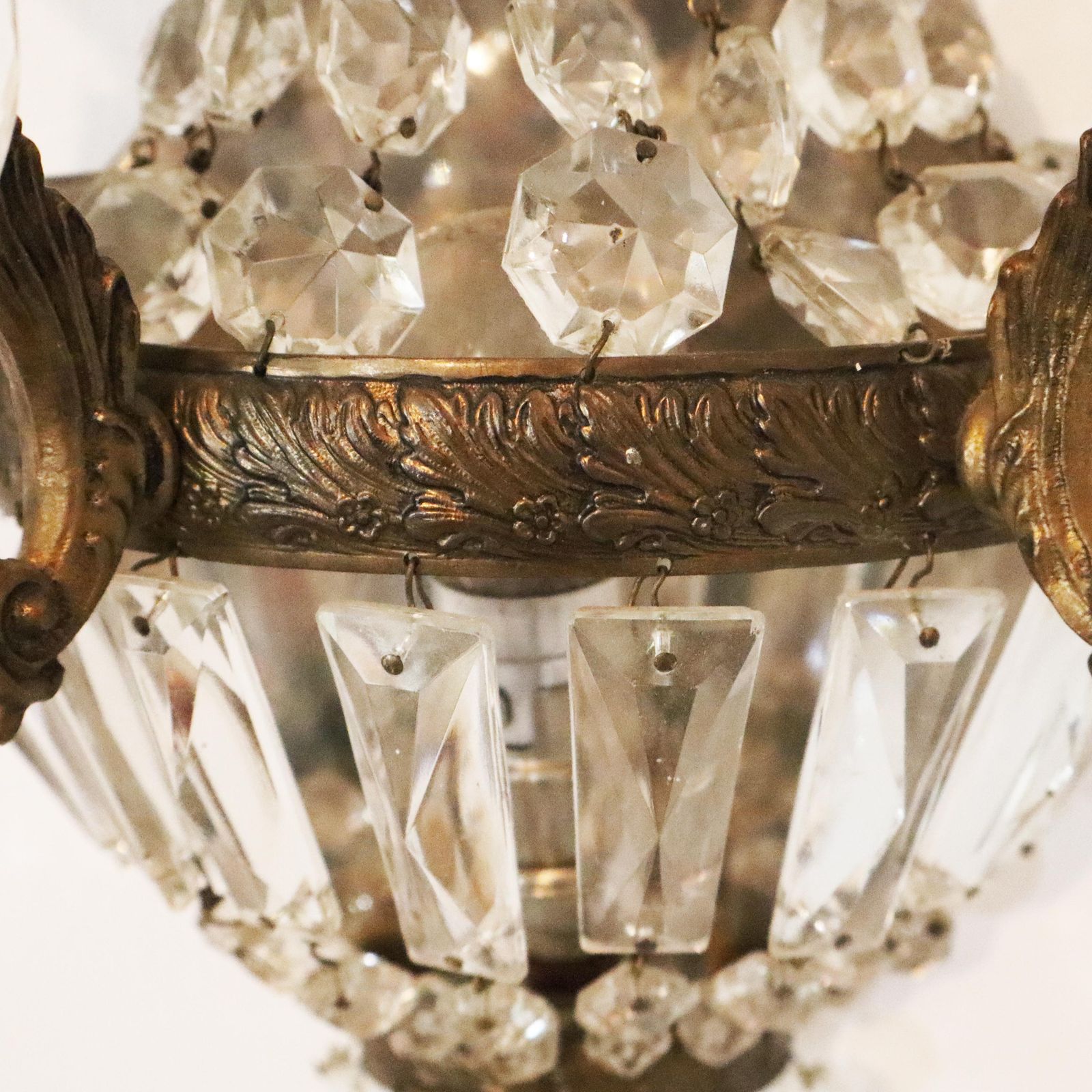 photo for sale French Empire Style Wall Sconce With Crystal Pendants, Antique Twin Arm Girandoles