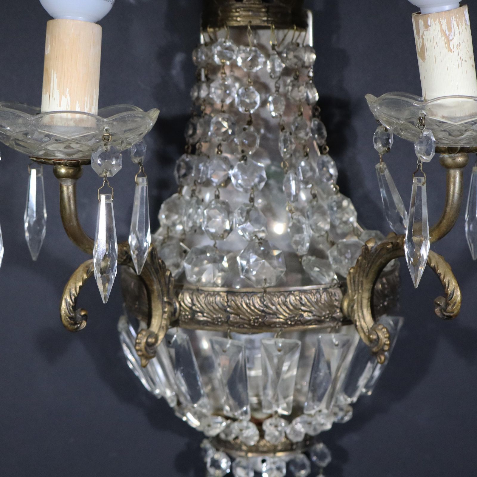 Lighting French Empire Style Wall Sconce With Crystal Pendants, Antique Twin Arm Girandoles photo
