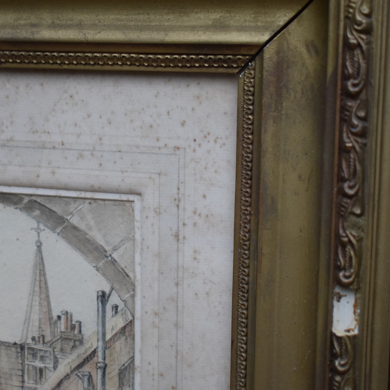 Art Antique 1934 William Sidney Causcer Watercolour Painting Gesso Framed Picture photo