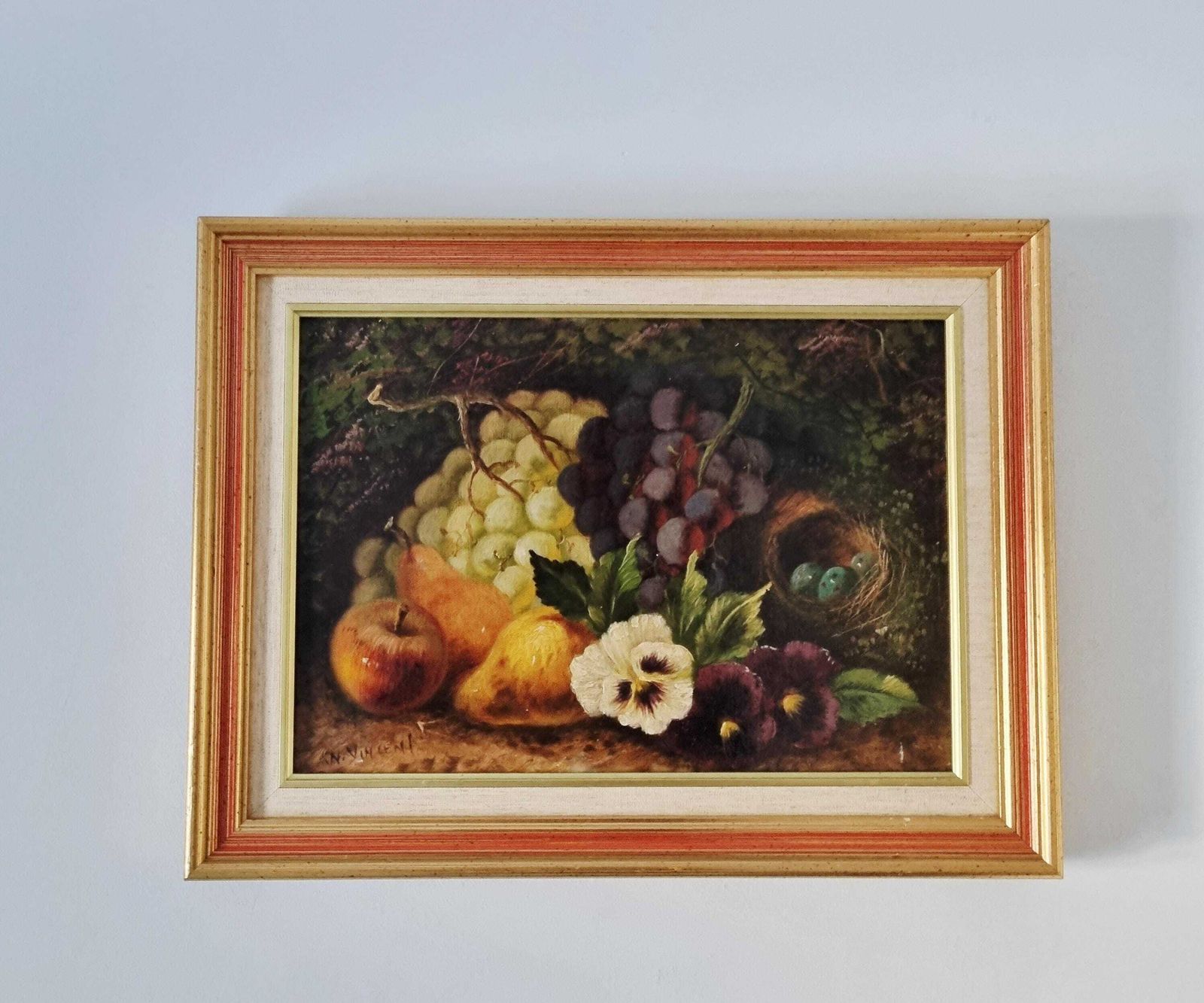Vintage Original Still Life Oil Painting Of Fruit And Flowers Signed W Vincent