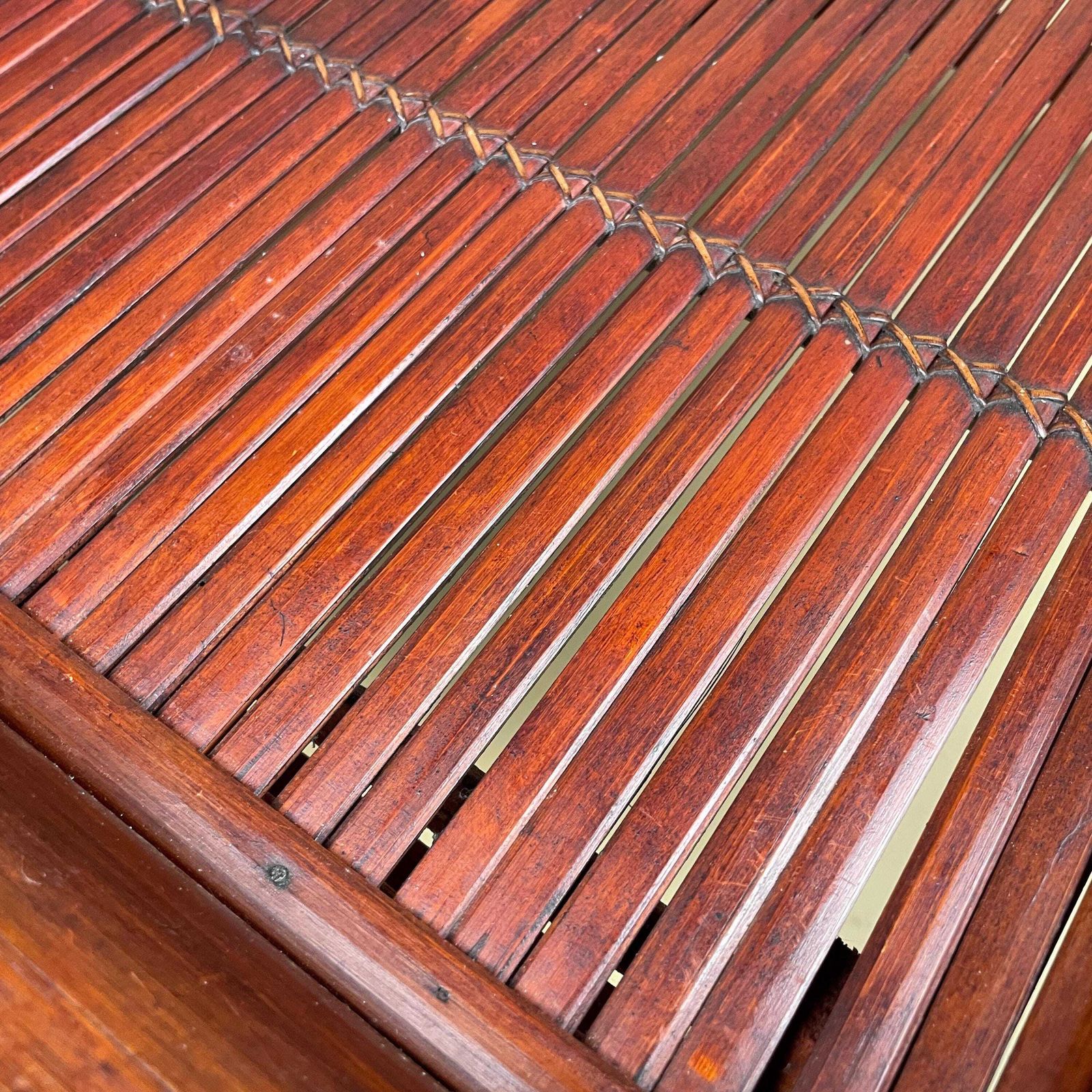 Vintage Oriental Bamboo Rattan Table Woven Boho Side Table Fold Down Mid Century Accent Tropical Furniture Coffee Wood Home Decor Rectangle photo buy