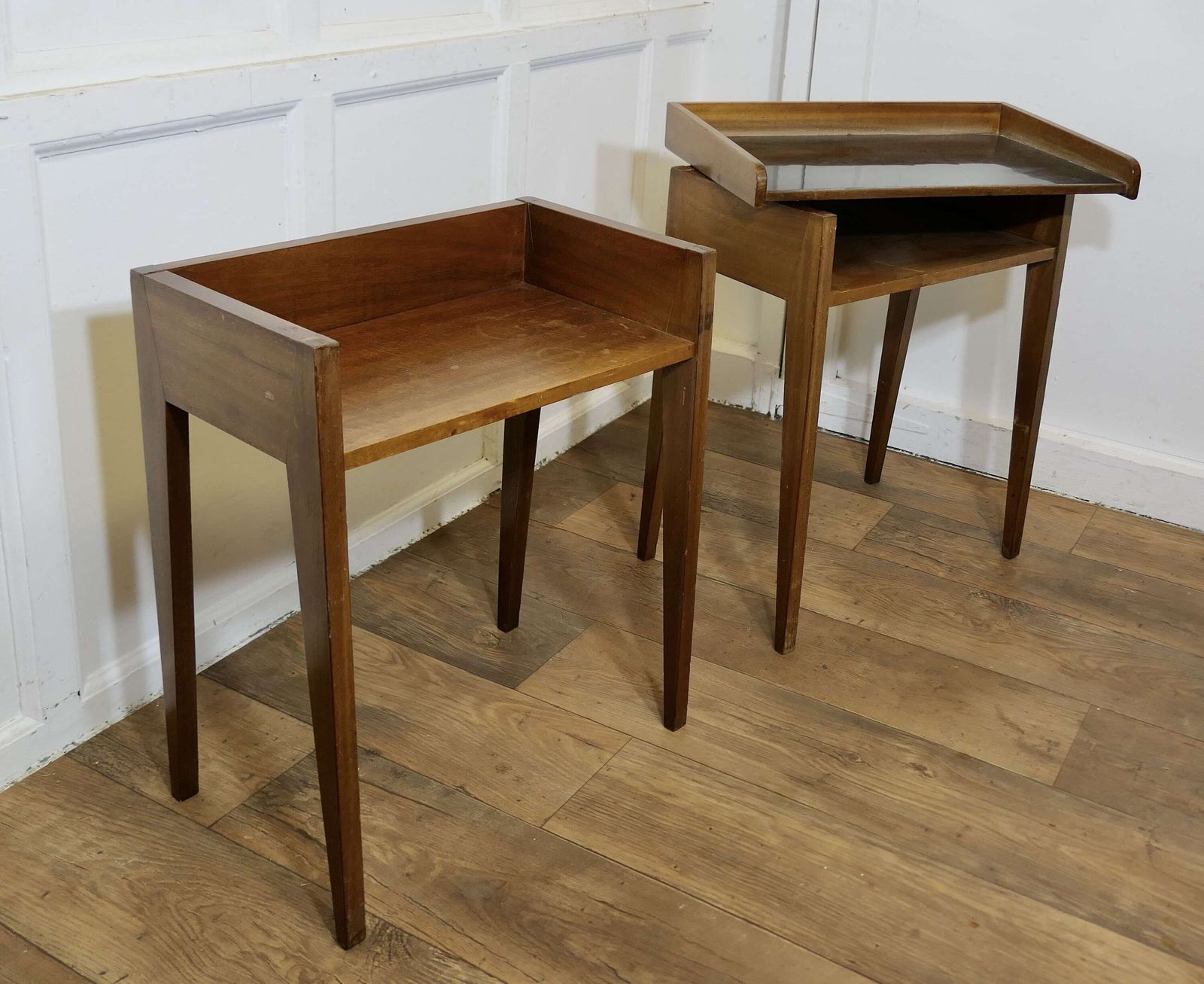 Pair Of Danish Mid Century Side Tables With Trays On Top A Stylish Pair photo for sale
