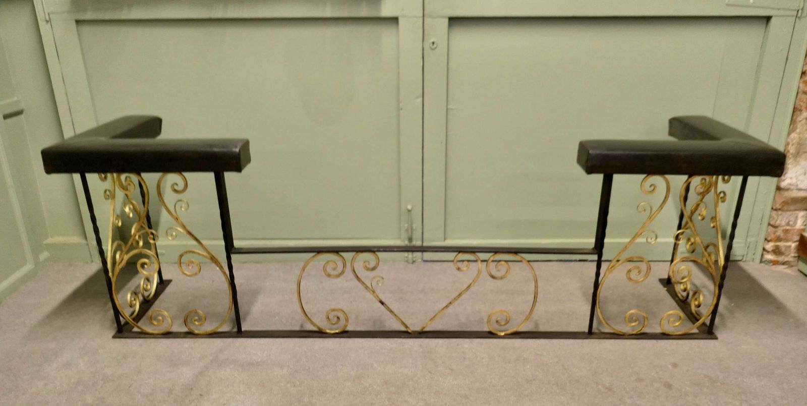Very Large Decorative Wrought Iron And Leather Club Fender This Is A Blacksmith Made Piece photo furniture