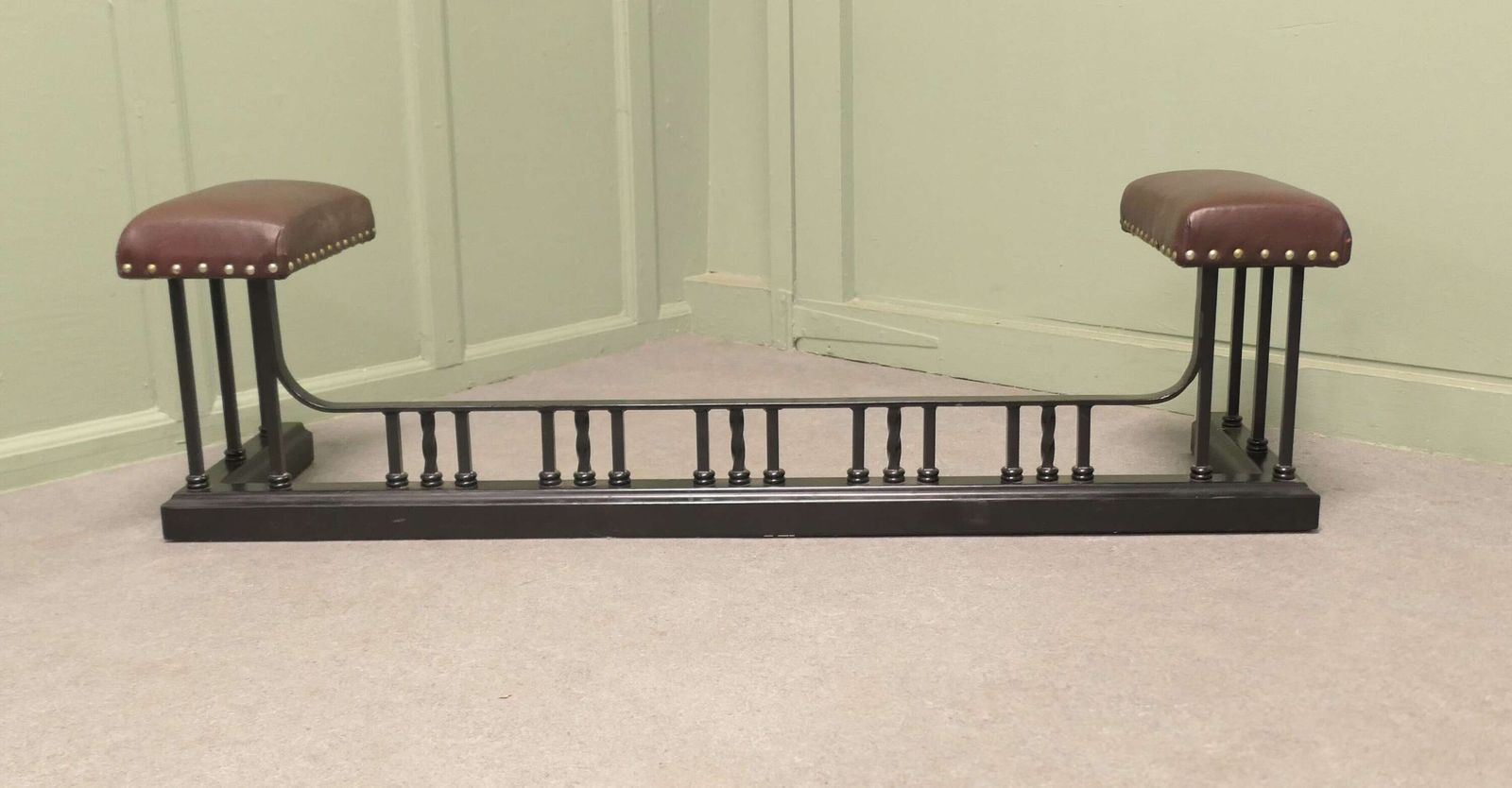 Art Deco Heavy Iron And Tan Leather Club Fender photo furniture