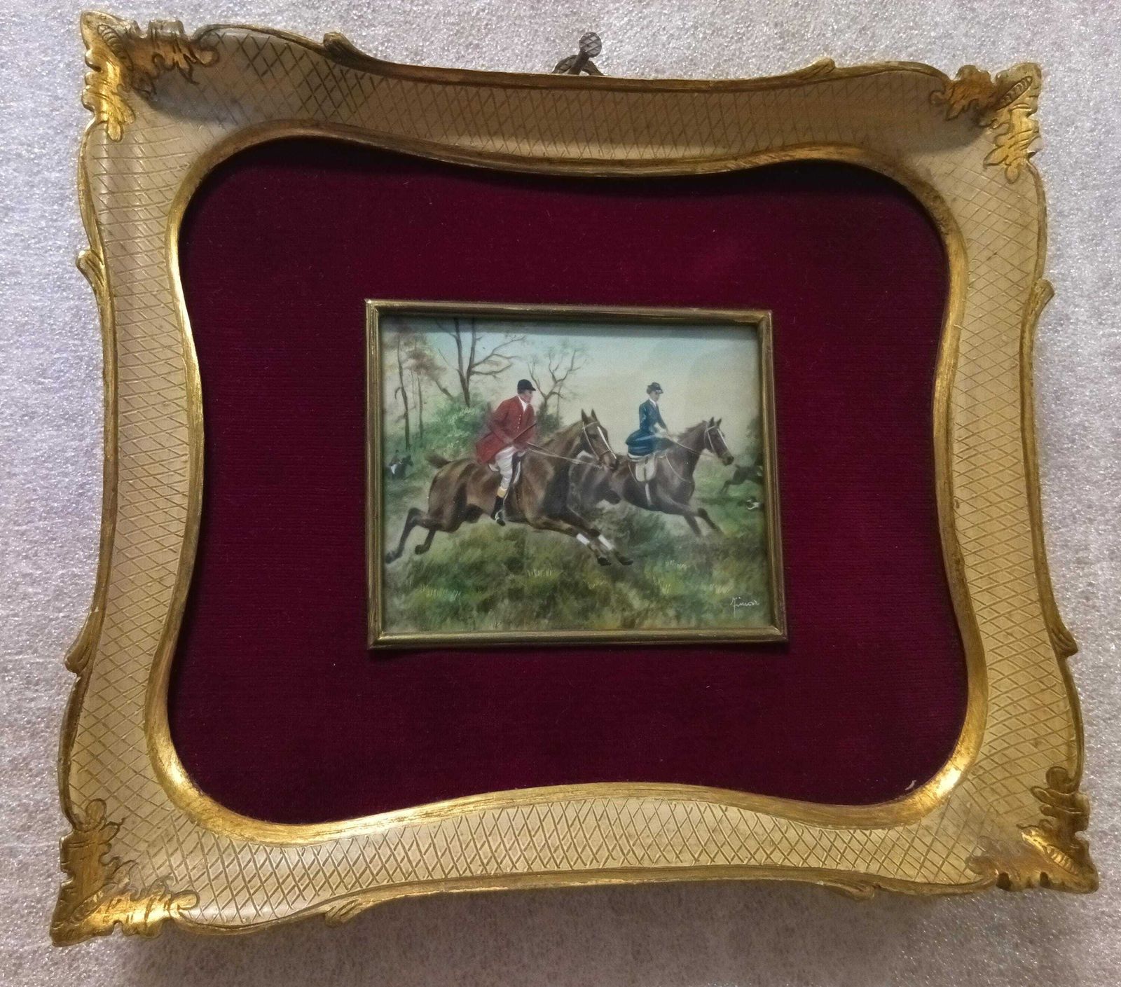photo furniture Framed Miniature 19th Century English Oil On Canvas, Signed, With Original Frame