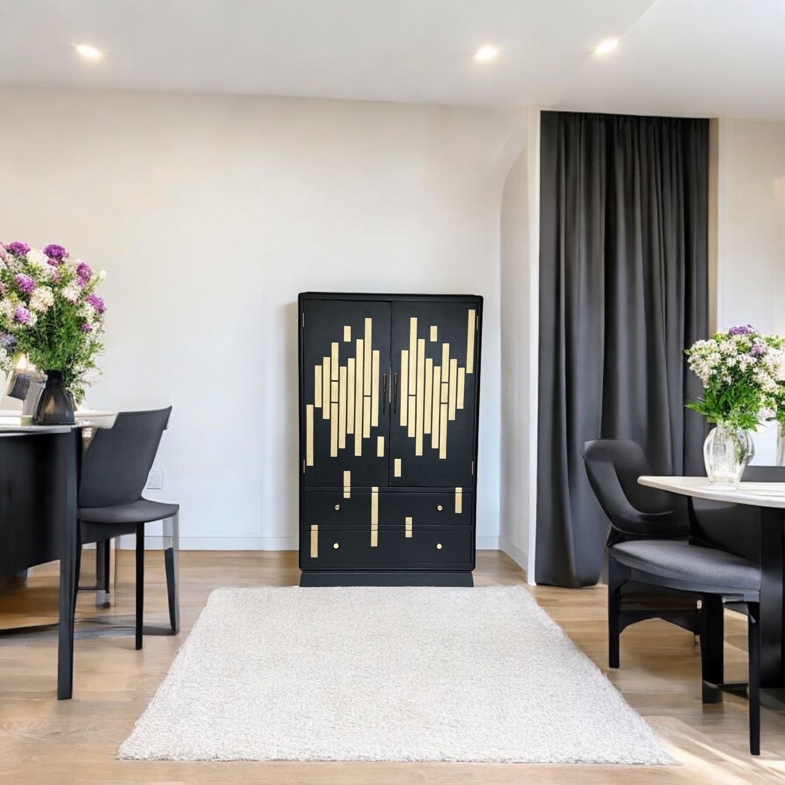 Wine Bar, Art Deco, Black And Gold, Gold Leaf, Geometric Design