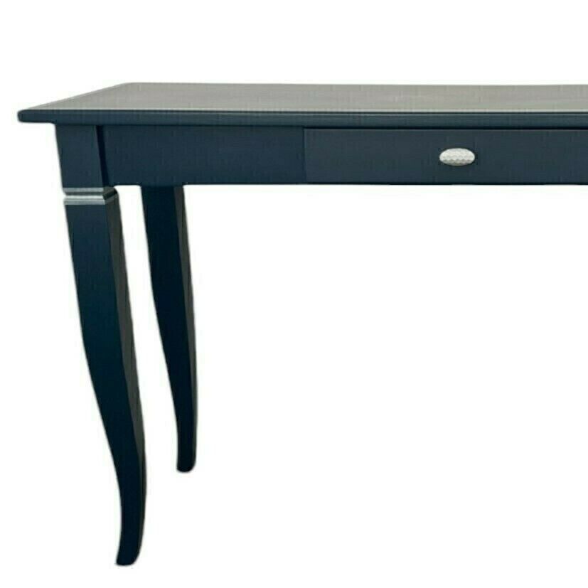 Large Blue Hand Painted Table, With Silver Detailing And A Small Drawer In The Centre photo vintage