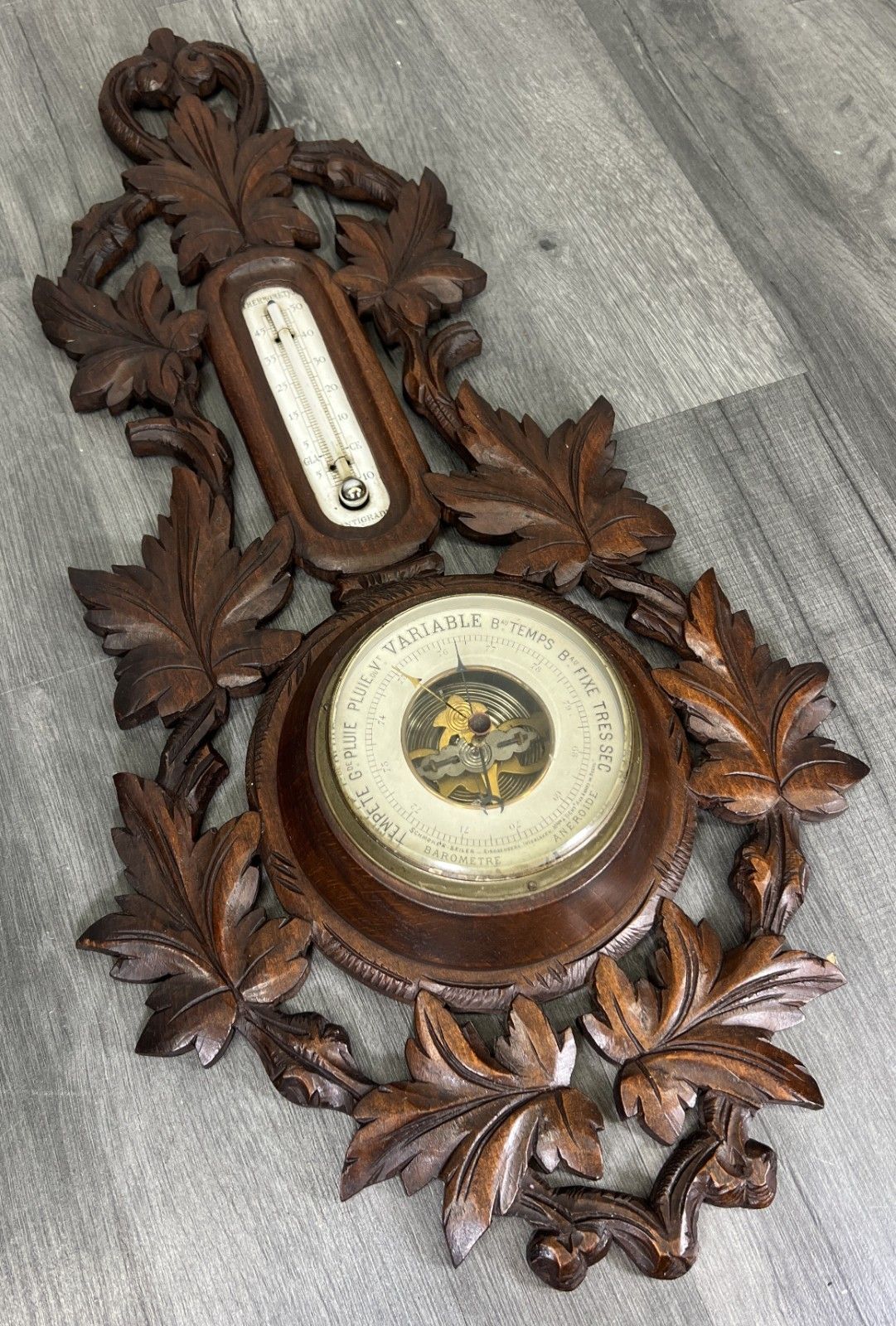 Barometer Vintage French Carved Walnut Wall Barometer Thermometer Lot 4689 photo furniture