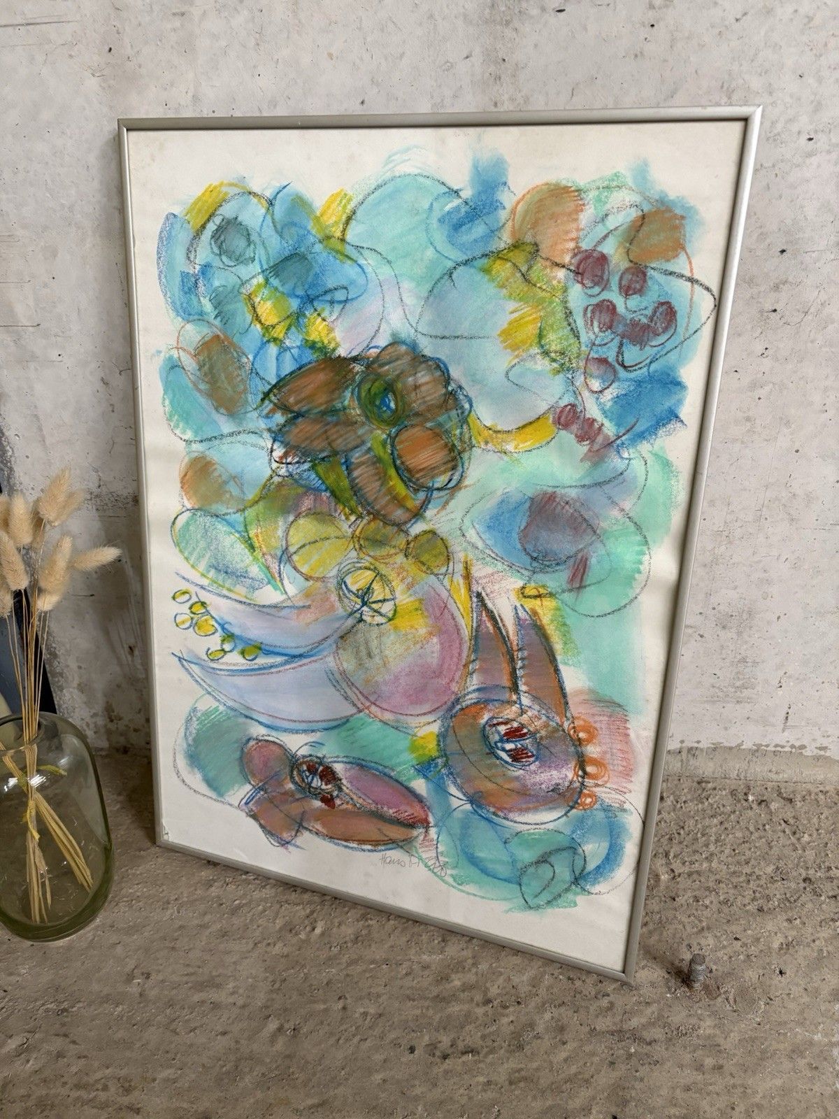 Vtg Late Mid Century Abstract Art School Painting Wall Hanging Picture R1001 photo buy