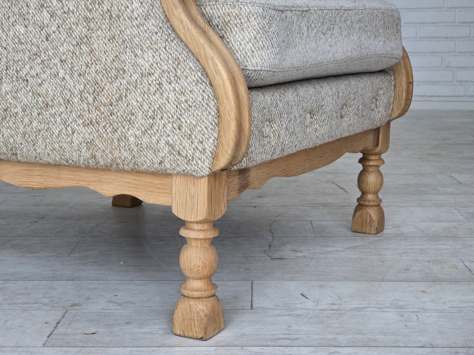 1970s, Danish Highback Armchair, Furniture Wool, Solid Oak Wood. photo furniture