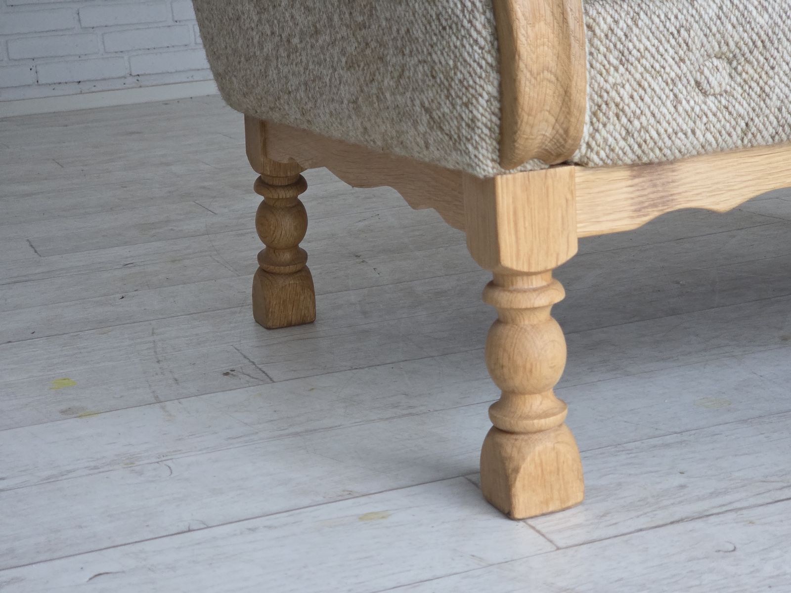 Furniture 1970s, Danish Highback Armchair, Furniture Wool, Solid Oak Wood. photo