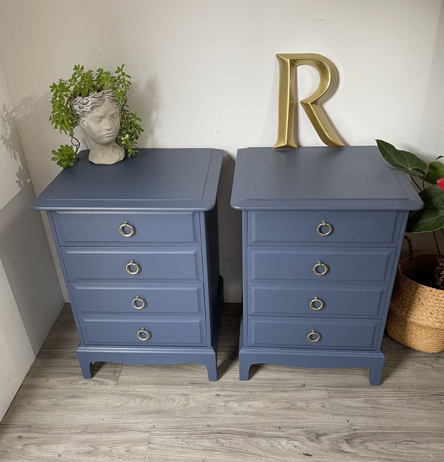photo furniture Stag Minstrel Pair (2) Of 4 Drawer Bedsides Painted Royal Sapphire (Blue)