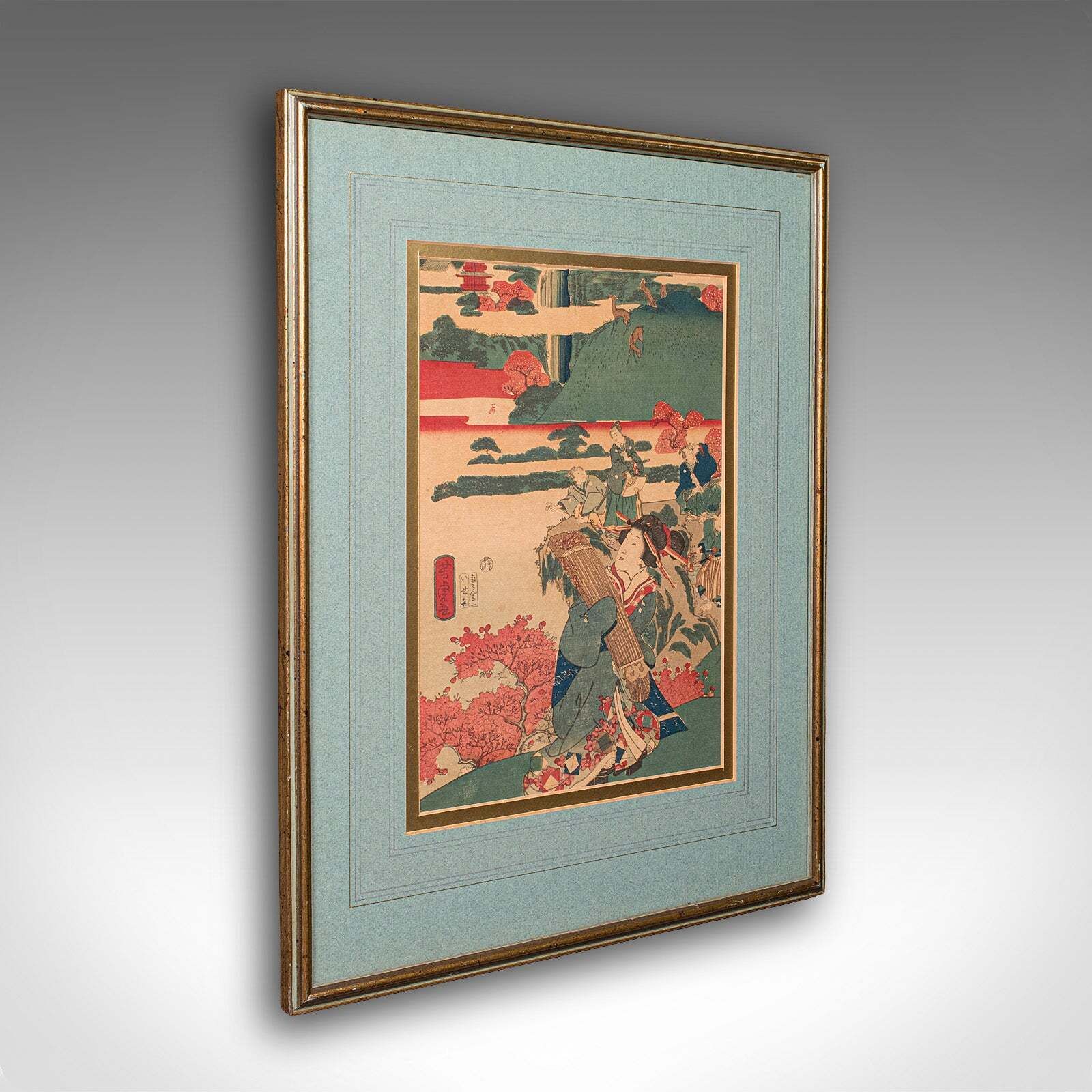 Antique Framed Woodblock Print, Japanese Art, Edo, Ukiyo E, Kunisada, Victorian