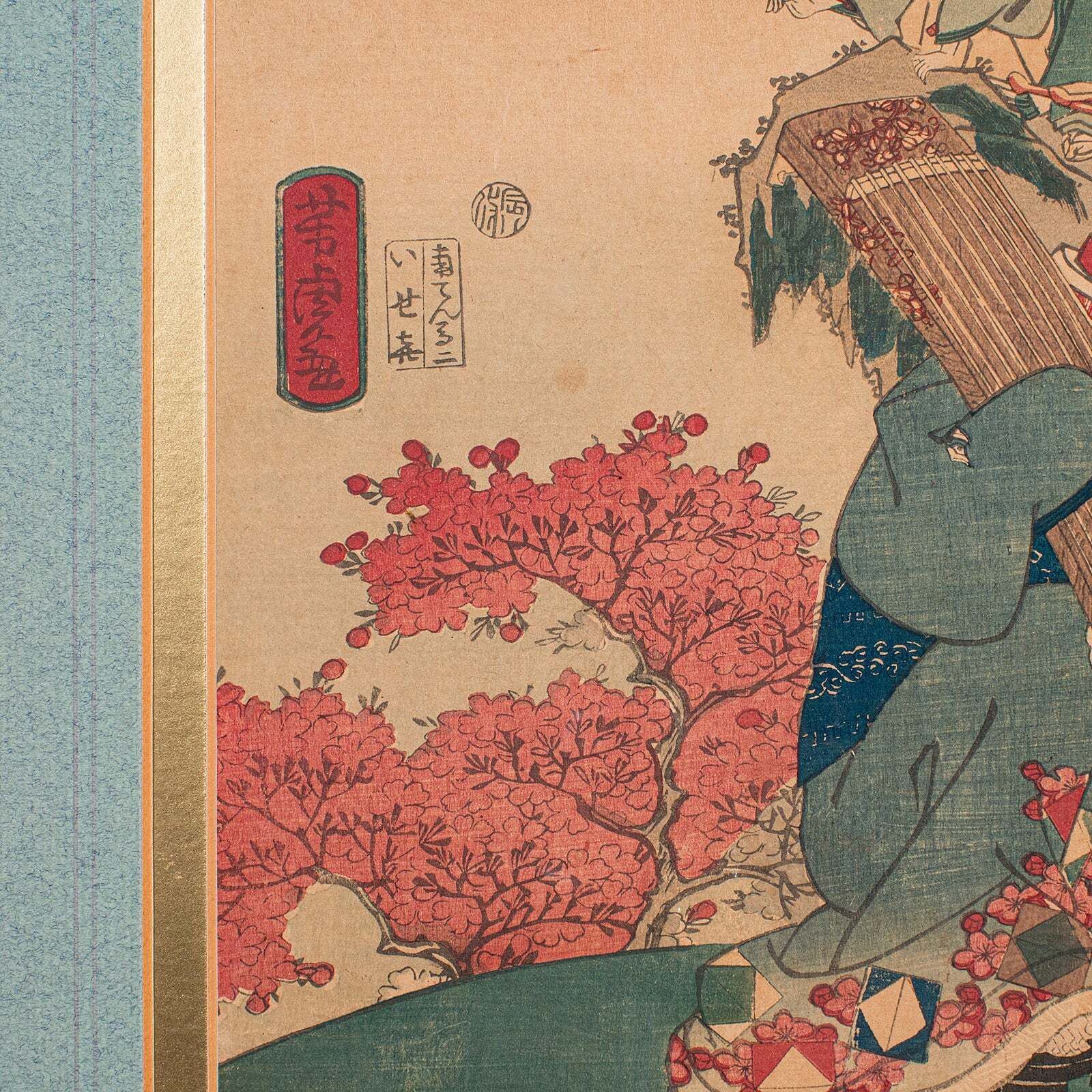 Antique Framed Woodblock Print, Japanese Art, Edo, Ukiyo E, Kunisada, Victorian photo vintage