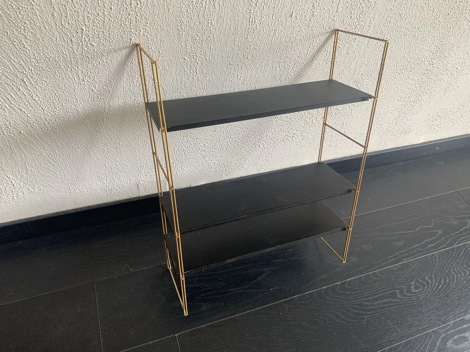 Vintage 1960s String Wall Shelf, Black And Gold   60 X 48 Cm