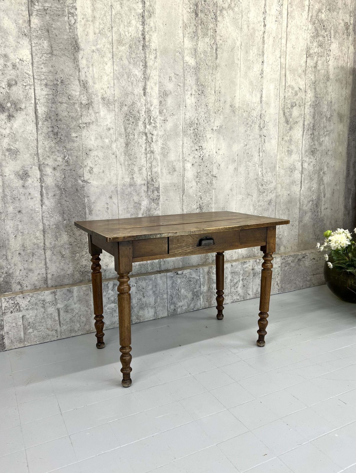 99.5cm Walnut Wood Turned Leg Bistro Table With Cup Handles On Drawer photo furniture