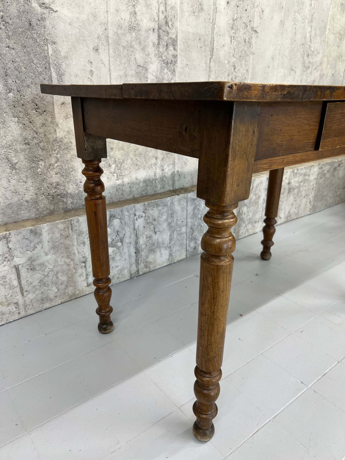 99.5cm Walnut Wood Turned Leg Bistro Table With Cup Handles On Drawer photo Furniture