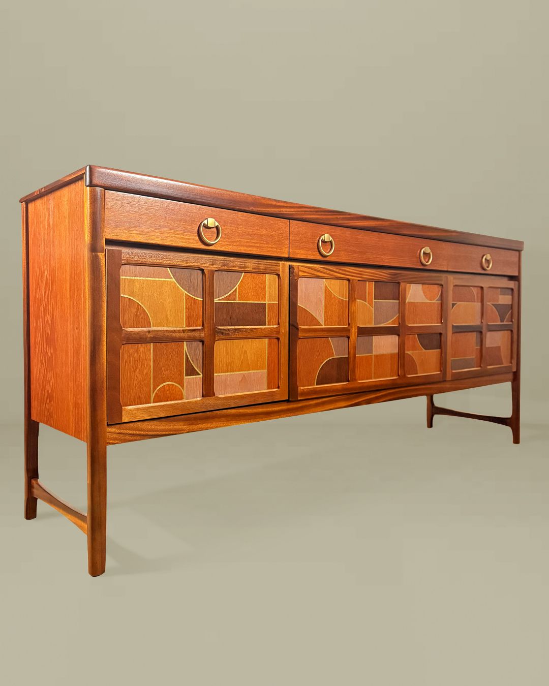 photo furniture Mid Century Nathan 'Squares' Teak Sideboard With Abstract/Bauhaus Design/Lighting/Leatherette Interior