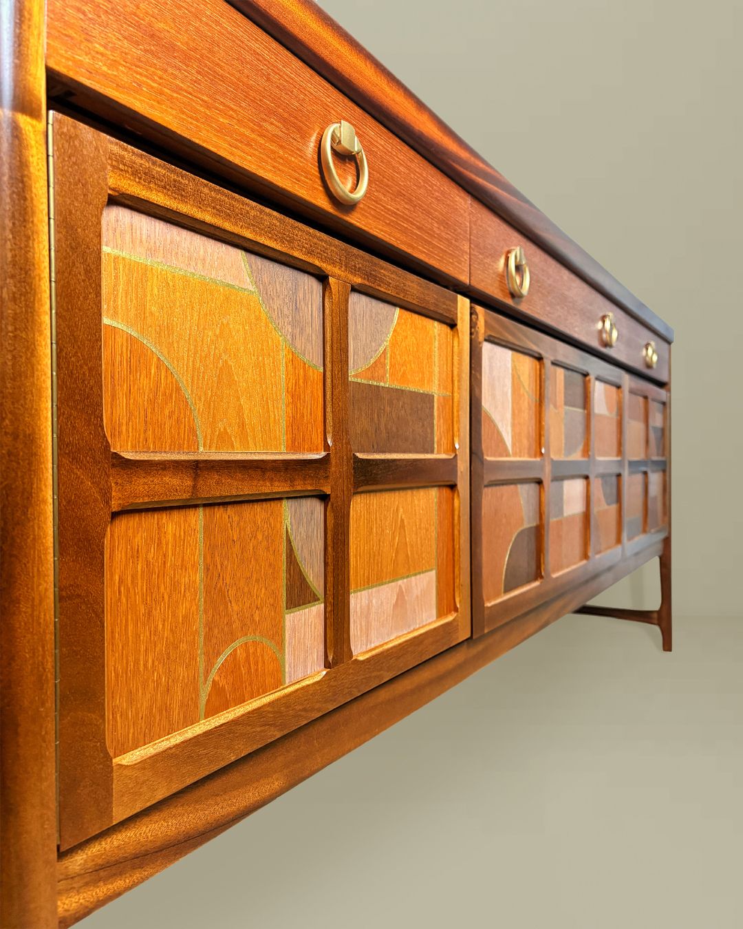 2450.0 Mid Century Nathan 'Squares' Teak Sideboard With Abstract/Bauhaus Design/Lighting/Leatherette Interior photo