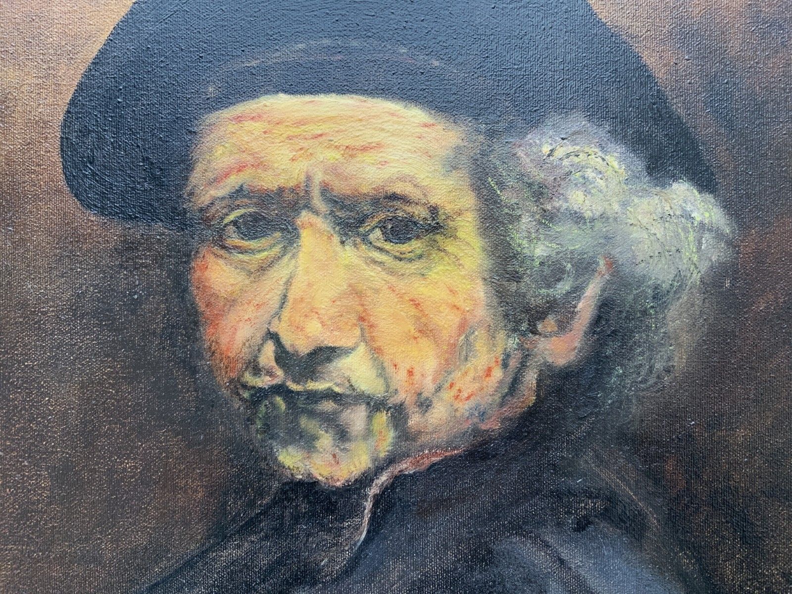 Large Half Length Oil Portrait Painting Of Rembrandt Van Rijn photo vintage