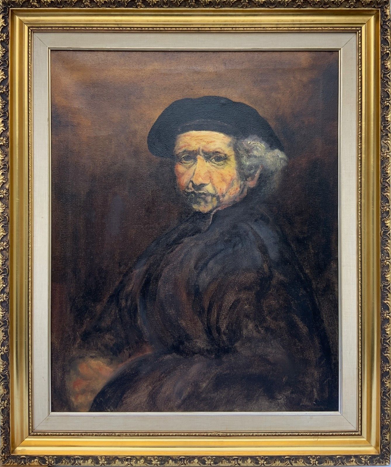 Art Large Half Length Oil Portrait Painting Of Rembrandt Van Rijn photo