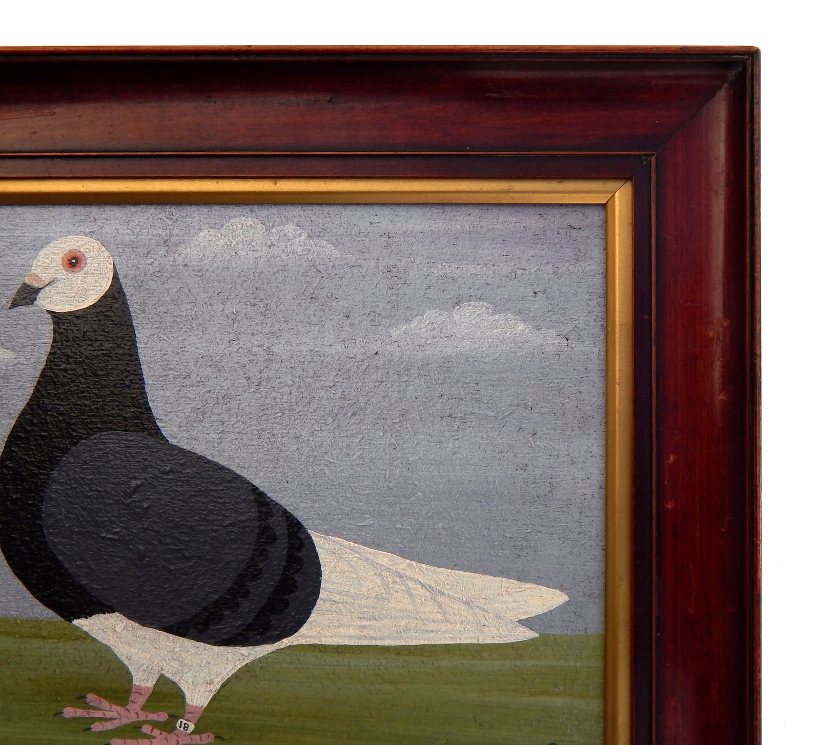 Naïve Folk Art Racing Pigeon Painting By Matt Rix In Antique Frame photo vintage