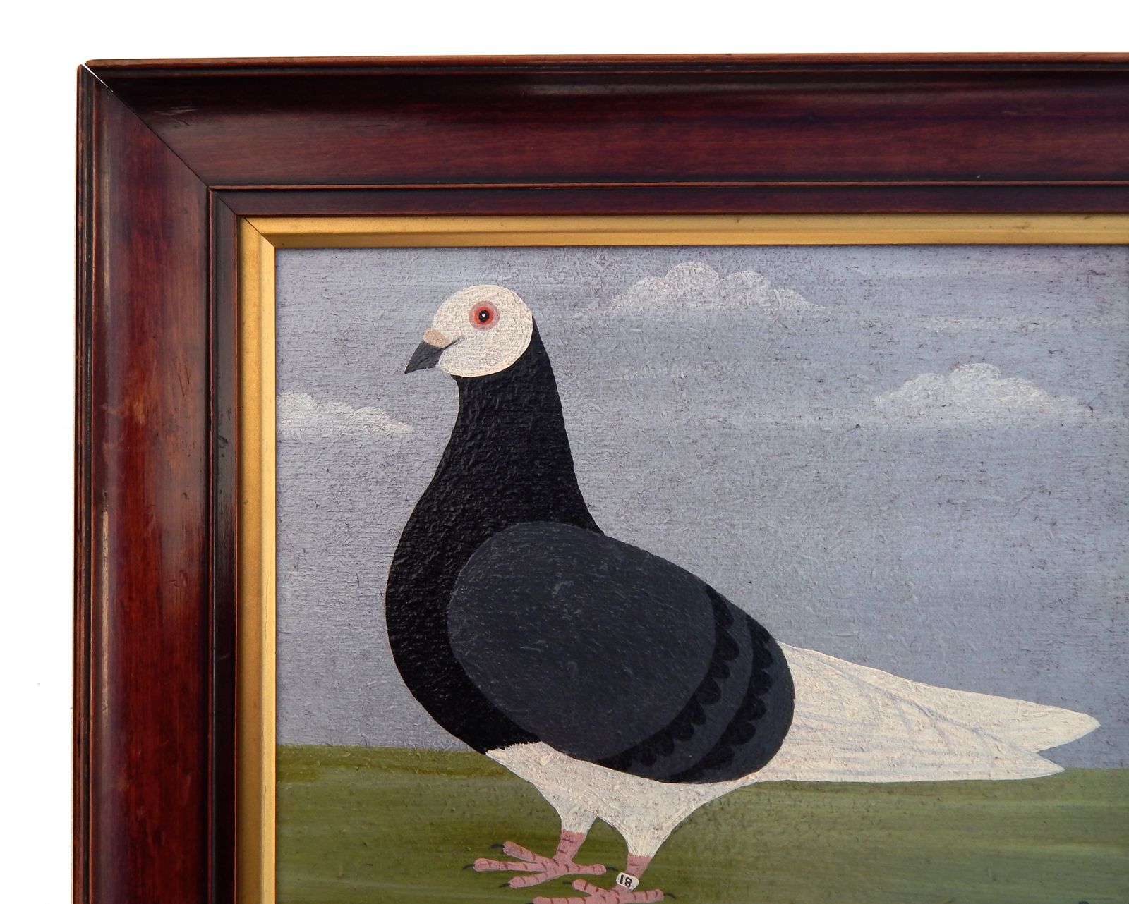 Art Naïve Folk Art Racing Pigeon Painting By Matt Rix In Antique Frame photo
