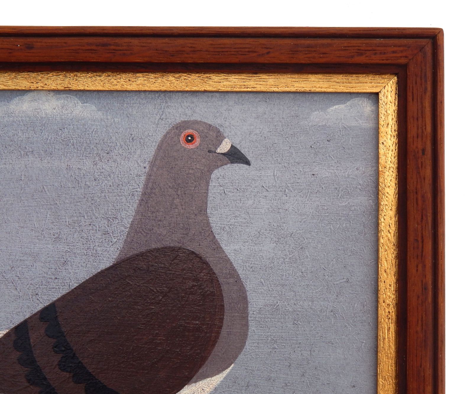 Naïve Folk Art Racing Pigeon Painting By Matt Rix In Antique Oak Frame photo furniture