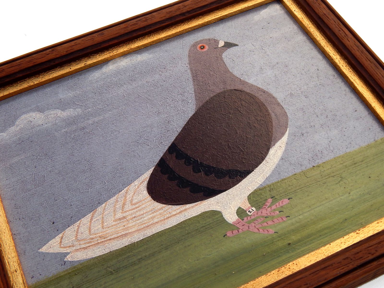 Naïve Folk Art Racing Pigeon Painting By Matt Rix In Antique Oak Frame photo 425.0