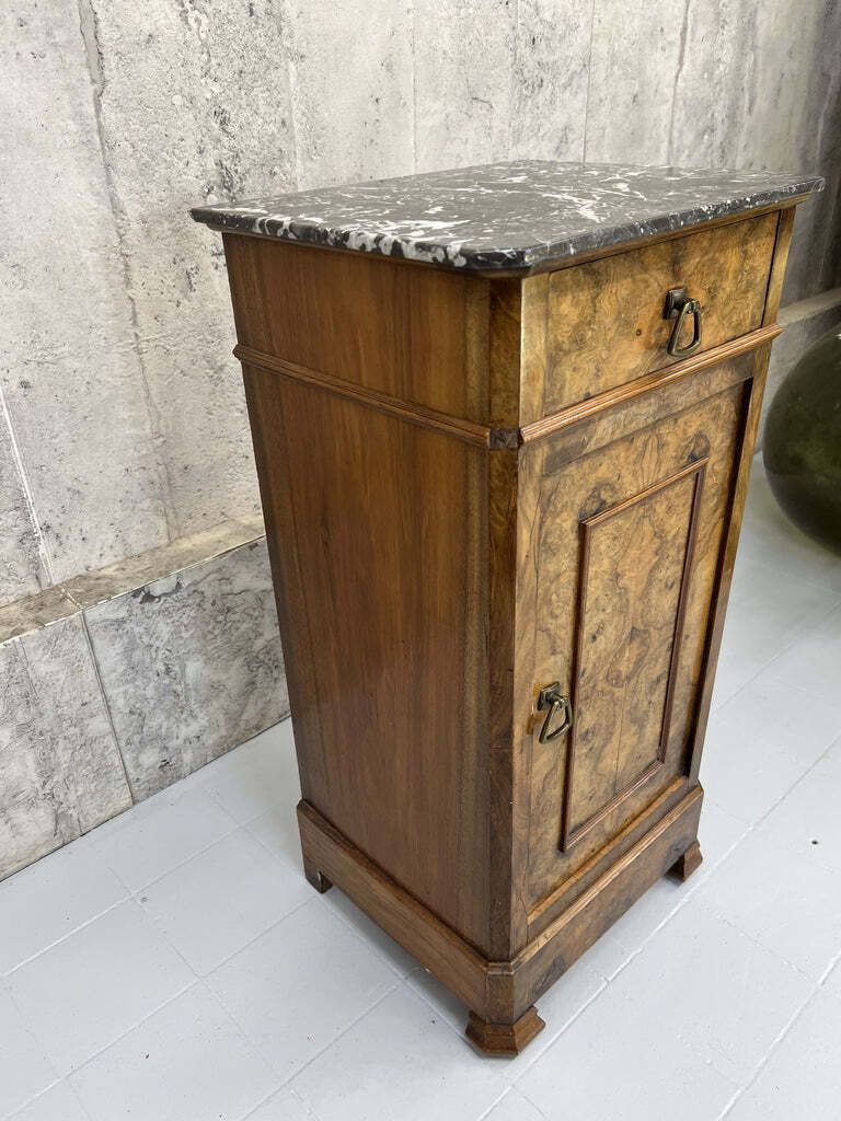 Black Marble And Walnut Wood Bedside Cabinet photo for sale