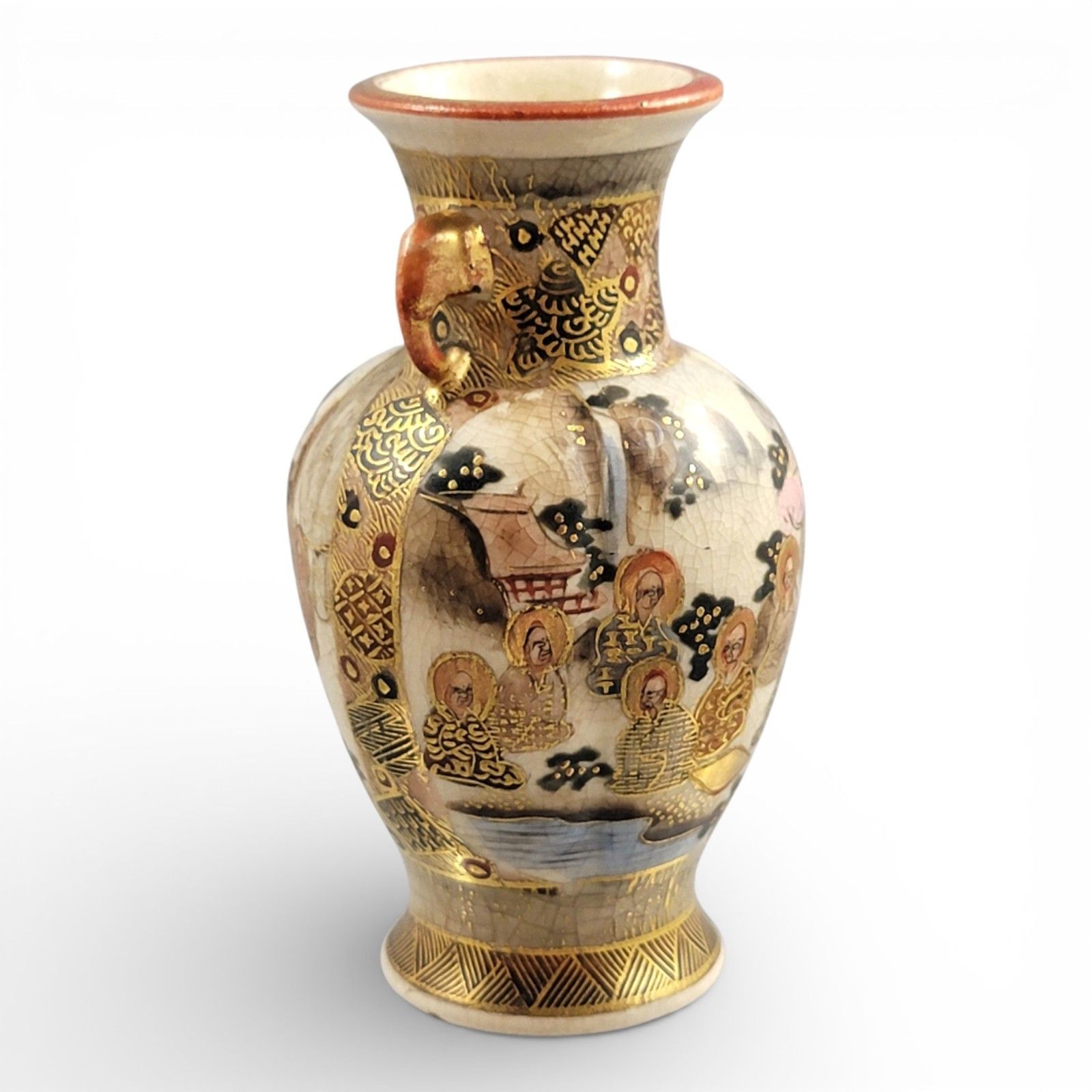 Fine Meiji Satsuma Miniature Vase C.1890, Shimazu Mon, Gilt Figural Scene photo vinterior