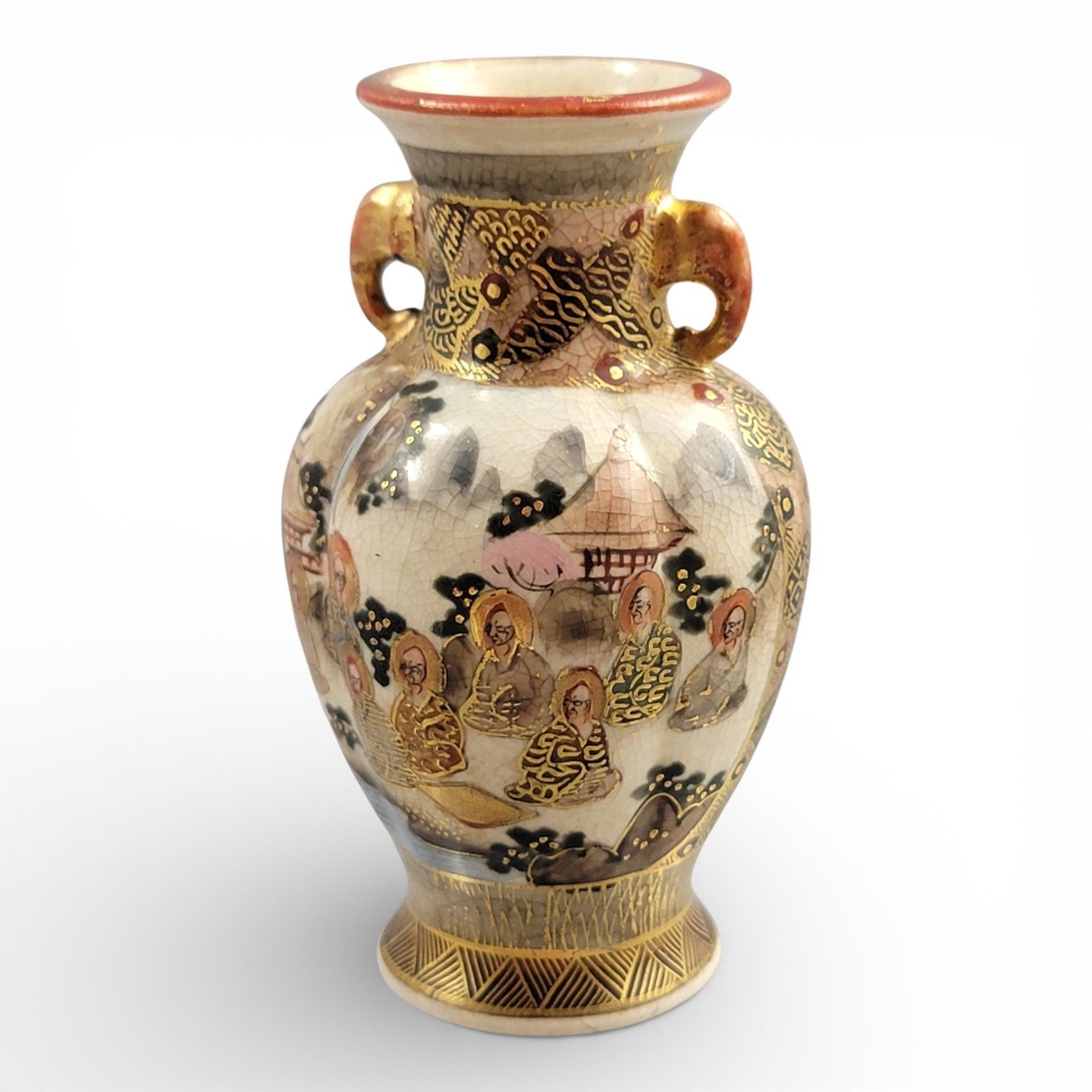 Fine Meiji Satsuma Miniature Vase C.1890, Shimazu Mon, Gilt Figural Scene photo buy