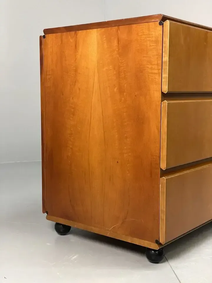 photo furniture Vintage 1980s Cherry Desk Three Drawers Ball Feet Post Modern