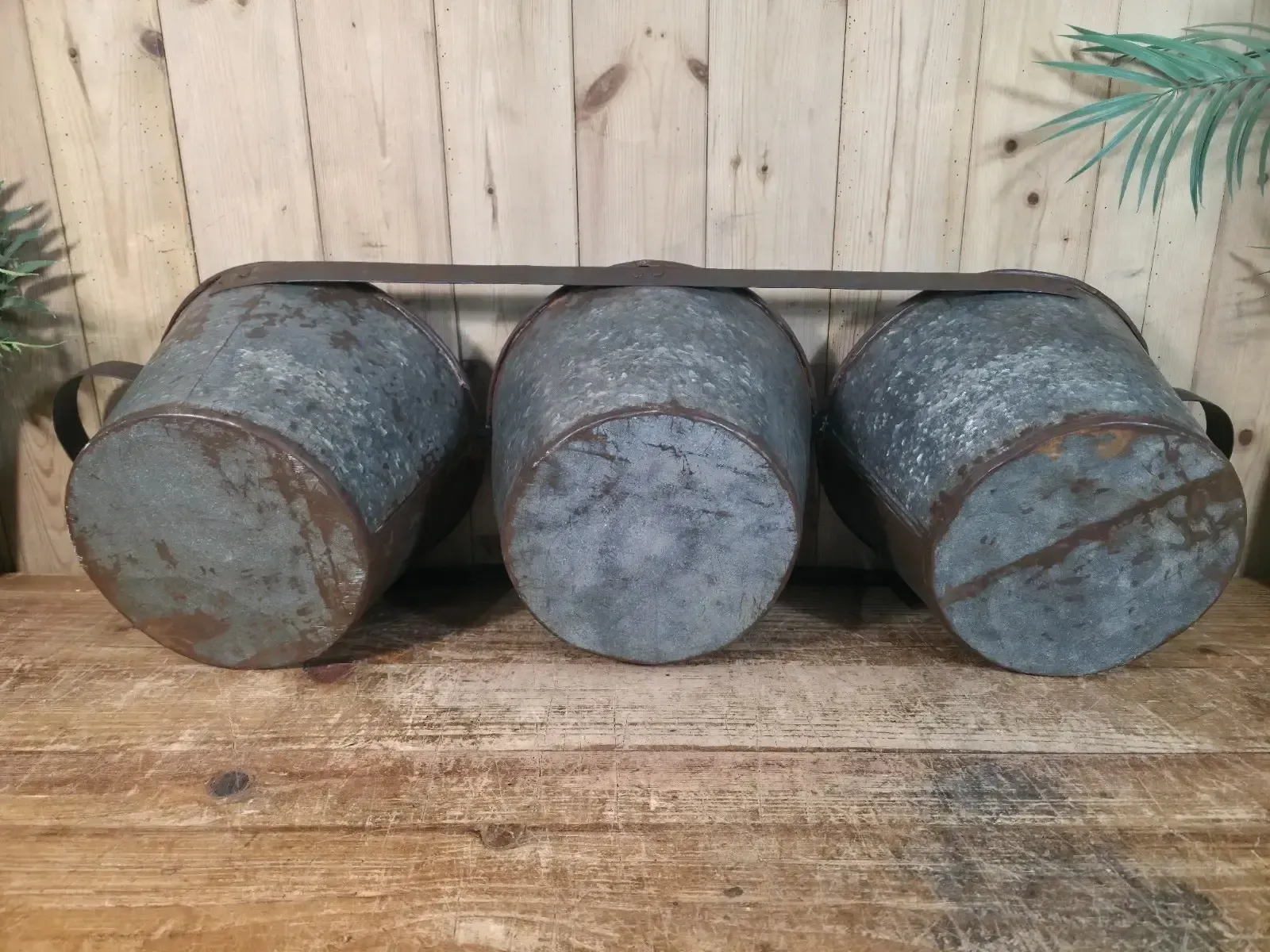 photo for sale Rustic Reclaimed Hand Made Galvanised Metal Triple Pot Garden Planter