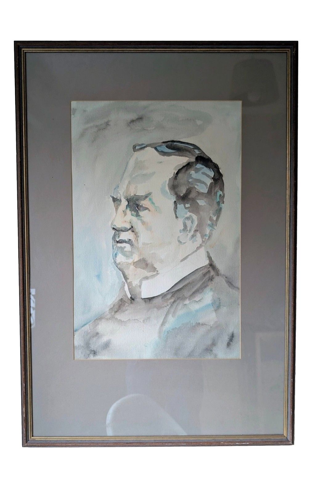Large Mid 20th Century Figurative Portrait Watercolour Painting Style Of Kramer