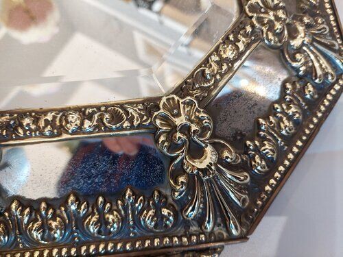 Victorian Embossed Brass Cushion Framed Mirror photo 450.0