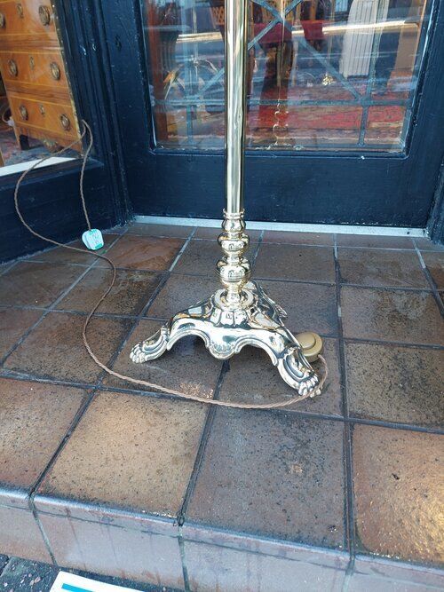 Early 20thc Brass Scroll Arm Floor Lamp photo for sale